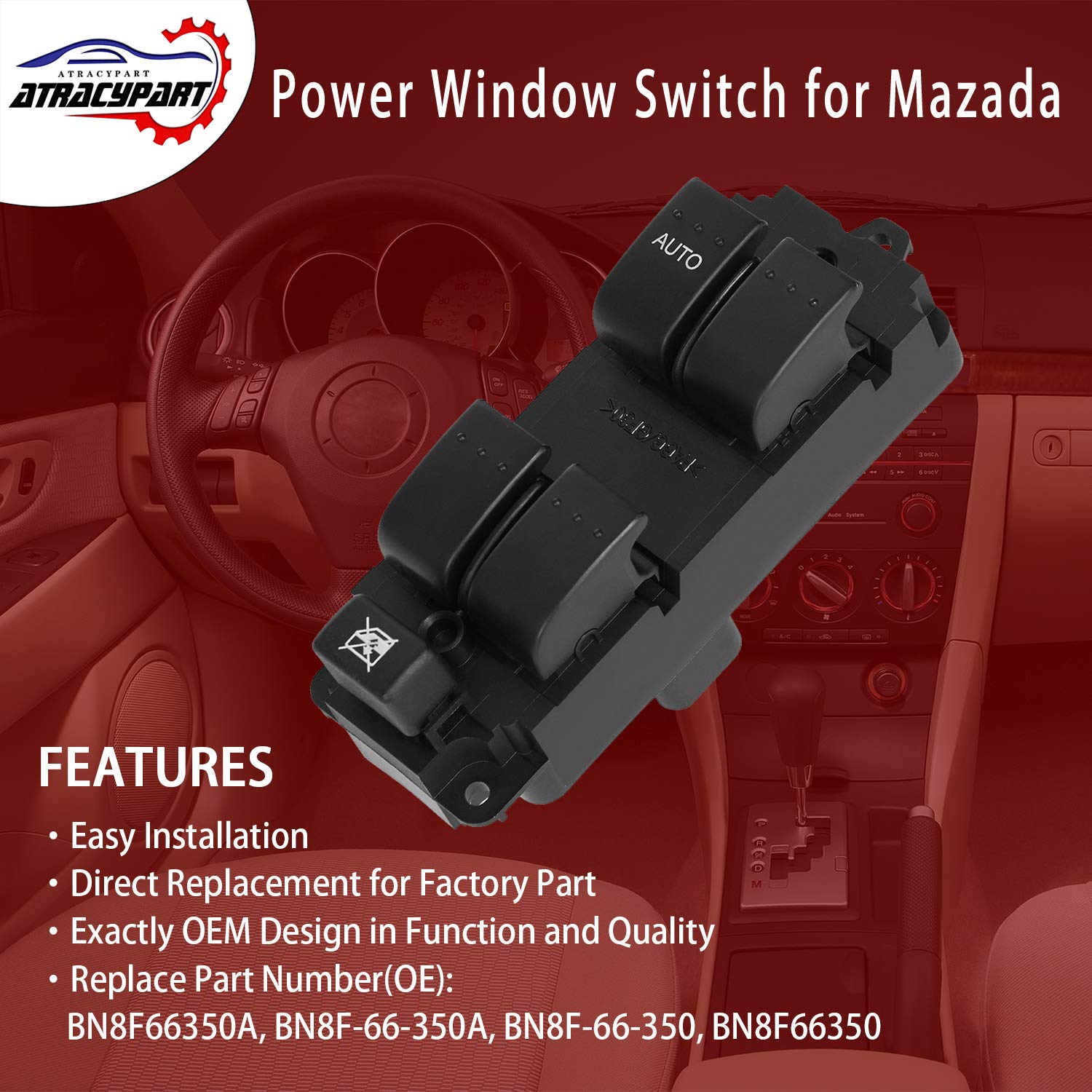 Master Power Window Switch Front Left Driver Side | For 2004 2005 2006 2007 2008 2009 Mazda 3, 2009 Mazda 3 Sport | #Bn8F66350A,