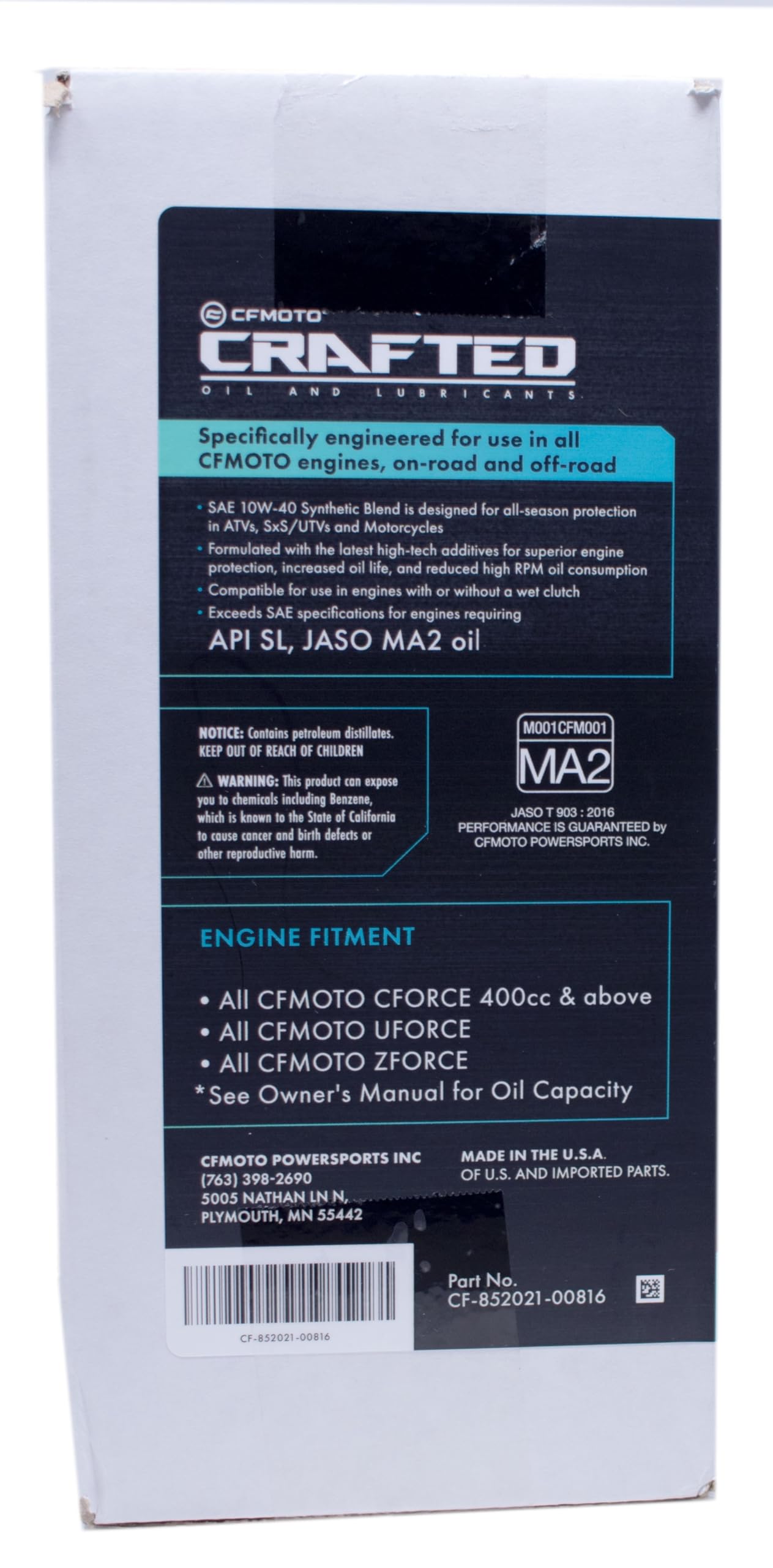 THE EDWARDS MOTORSPORTS & RVS COMPANY Semi Synthetic Oil Change Kit for CFMoto OffRoad Vehicles 400cc+ - Model CF-81424