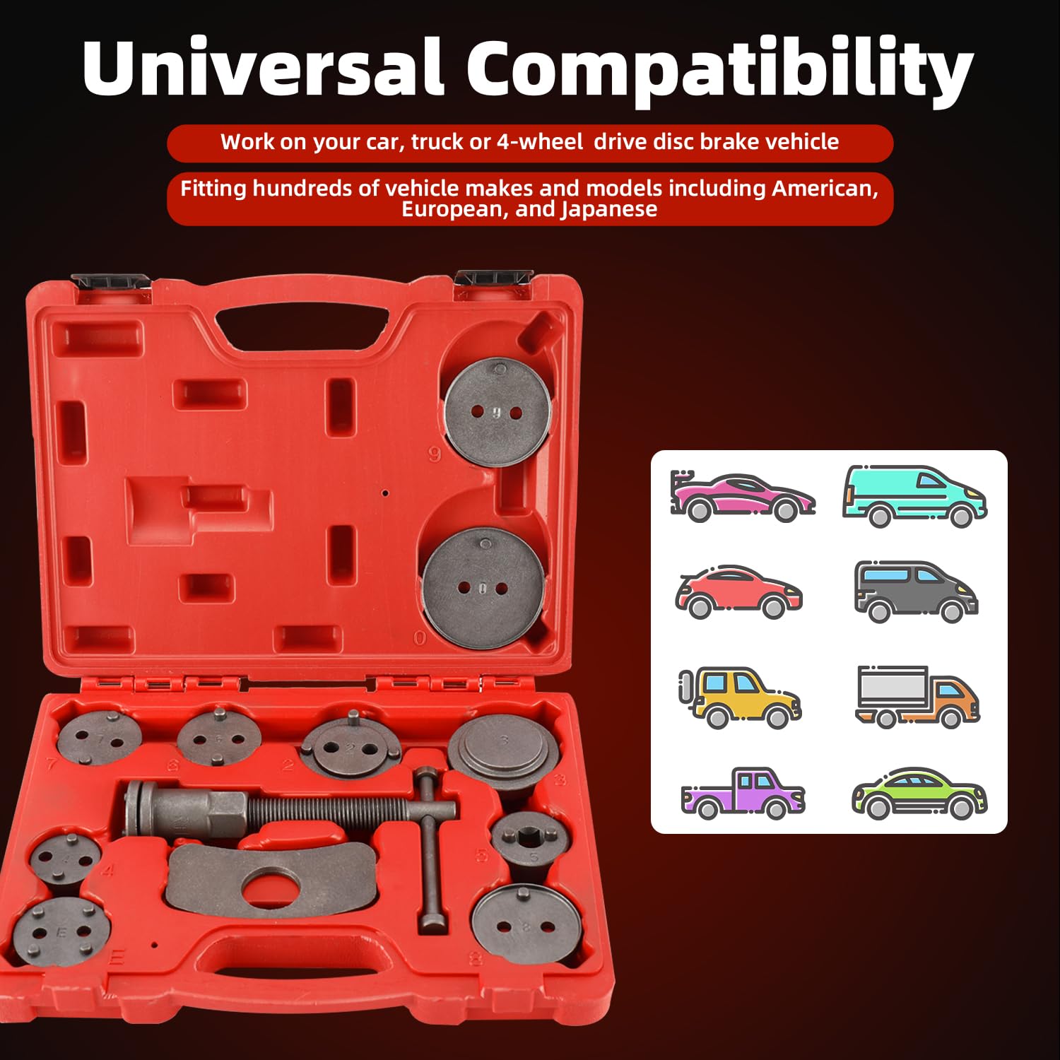 8MILELAKE 12pcs Disc Brake Caliper Compression Wind Back Tool Kit, Heavy Duty Brake Piston Caliper Compression Tool Set for Brak