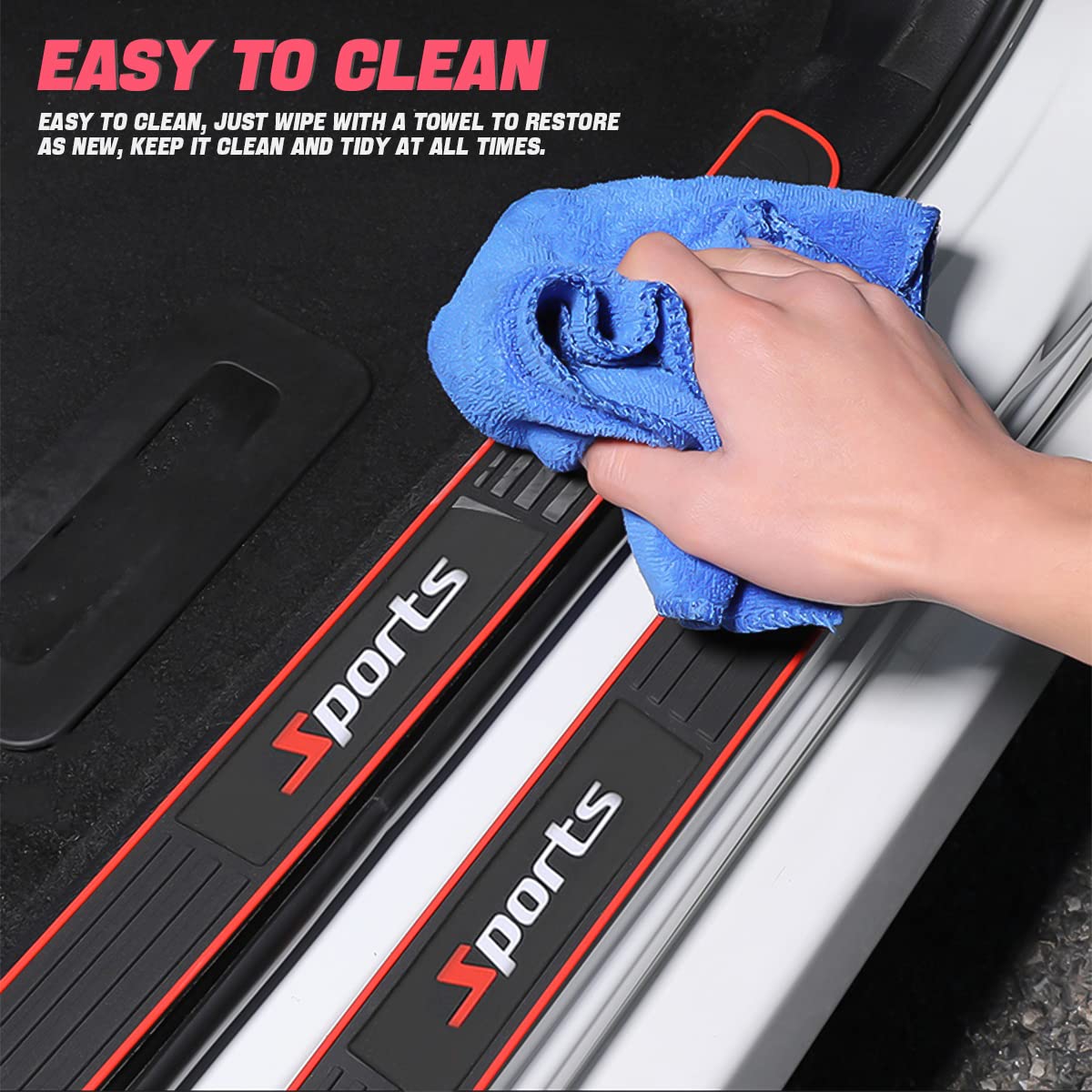 4Pcs Car Door Sill Plate Protectors, Auto Door Entry Guards Sill Scuff Cover Panel Step Protector, Pvc Rubber Anti-Scratch Front Rear Door Pedal, Car Accessories For Most Vehicles (Black/Sport)