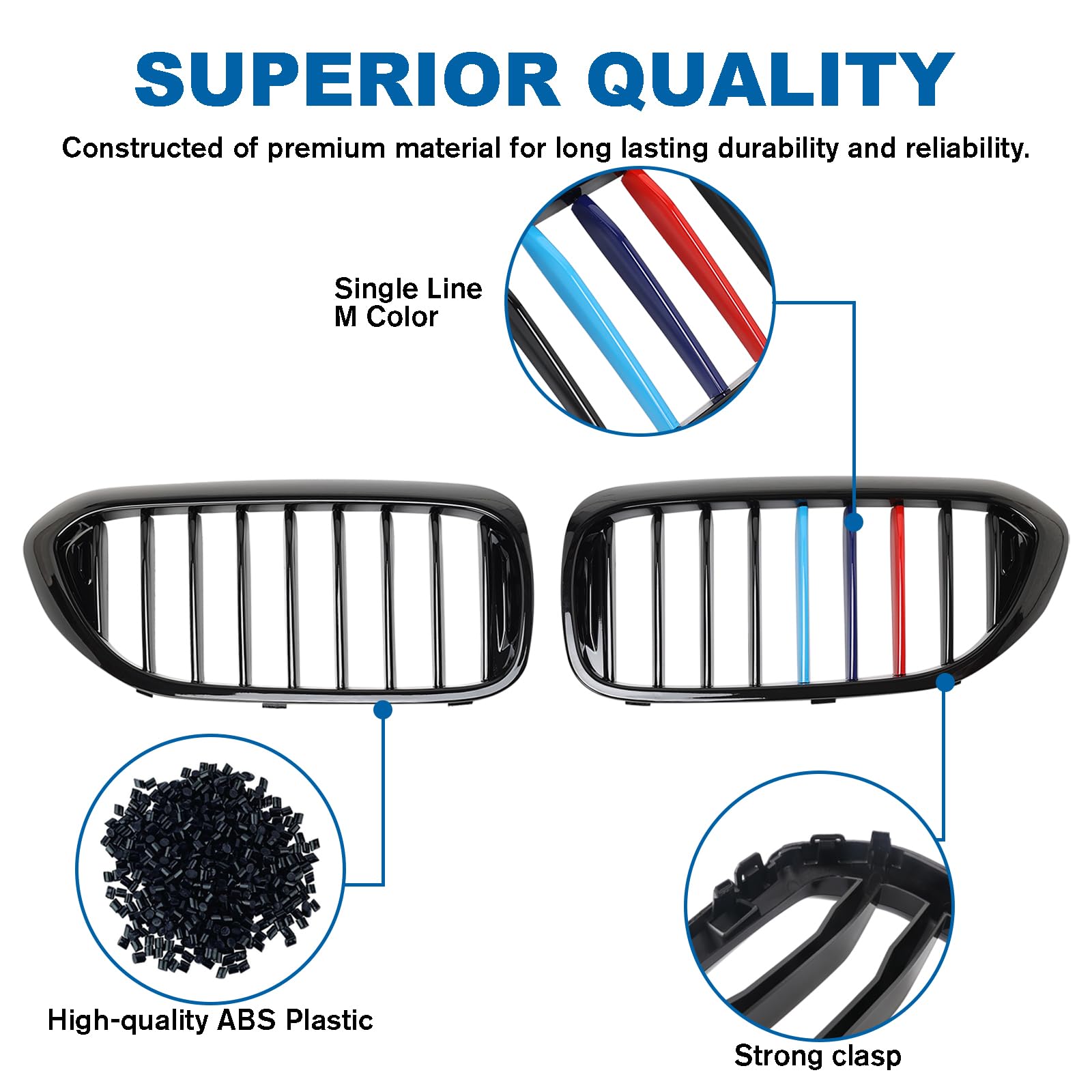 BILLDIO G30 Front Kidney Grille, M Color ABS Gloss Black, Fits 2017-2020 BMW 5 Series 530e/530i/540i/550i