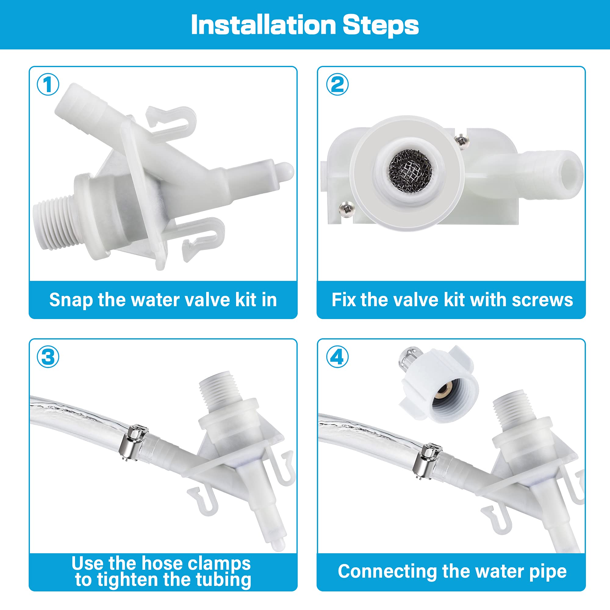 385311641 Water Valve Kit, Plastic Rv Camper Toilet Valve Parts For Pedal Flush Valve Toilets Compatible With Sealand 300 310 31