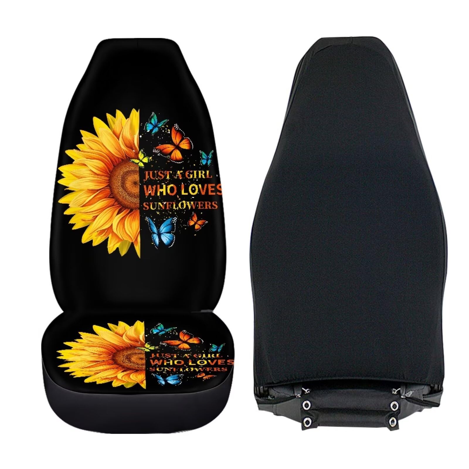 Bigcarjob Sunflower Print Car Seat Cover Set For Front Seat Only,Sunshine Sunflower Auto Front Seat Protector Full Set Butterfly