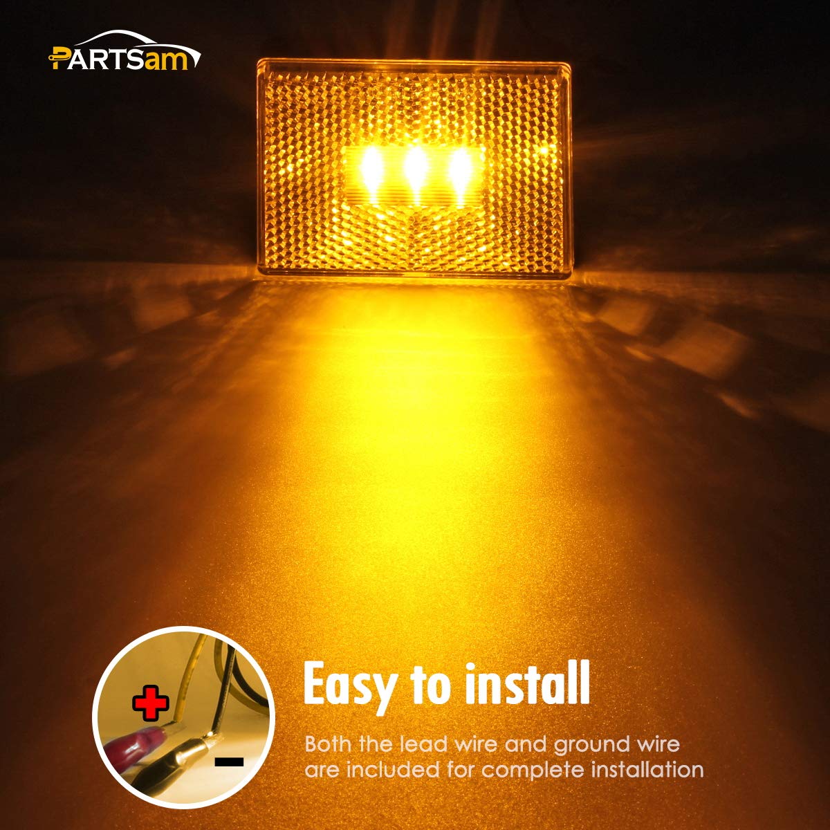 Partsam 4 Pcs(2Amber 2Red) Square Led Trailer Clearance Side Marker Light With Reflector Stud Mount 3Led, 2-4/5'' Rectangular Le