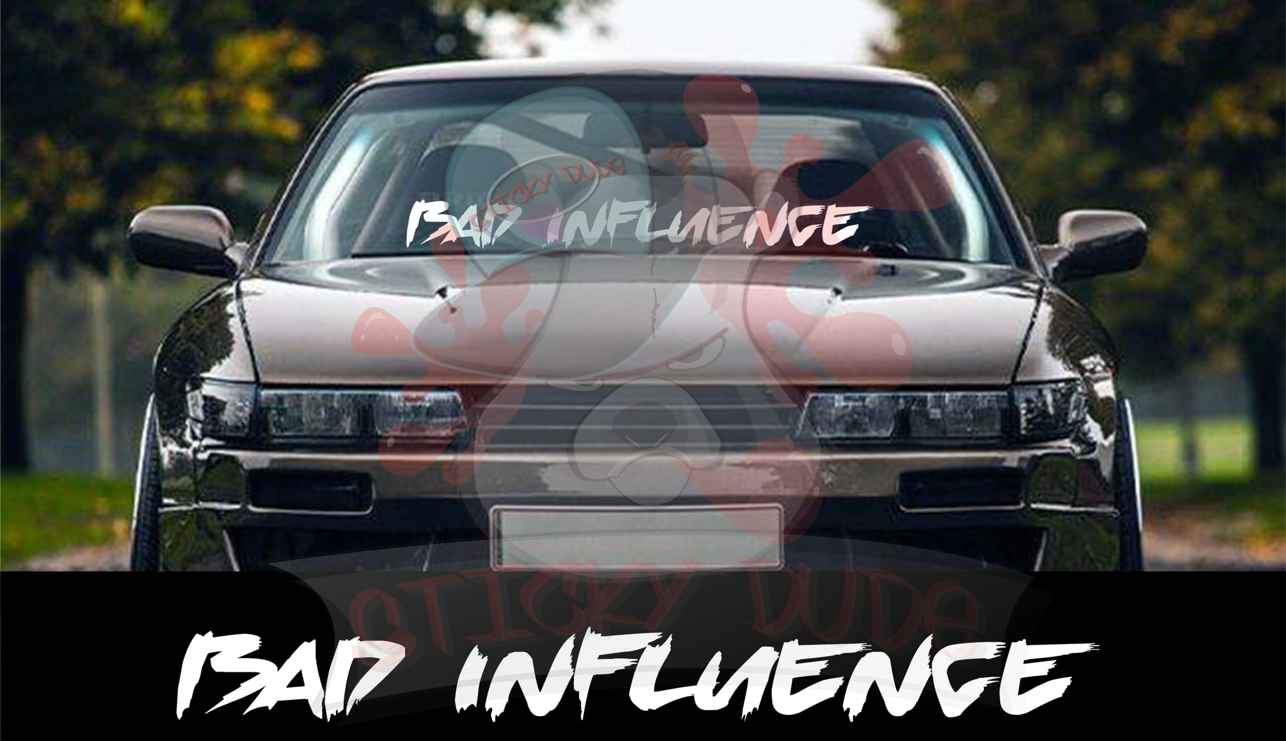 Bad Influence Windshield Decal Car Sticker Banner Jdm Vinyl Graphics, 35 X 4 Inches - Solid White (Only Fonts) Vinyl