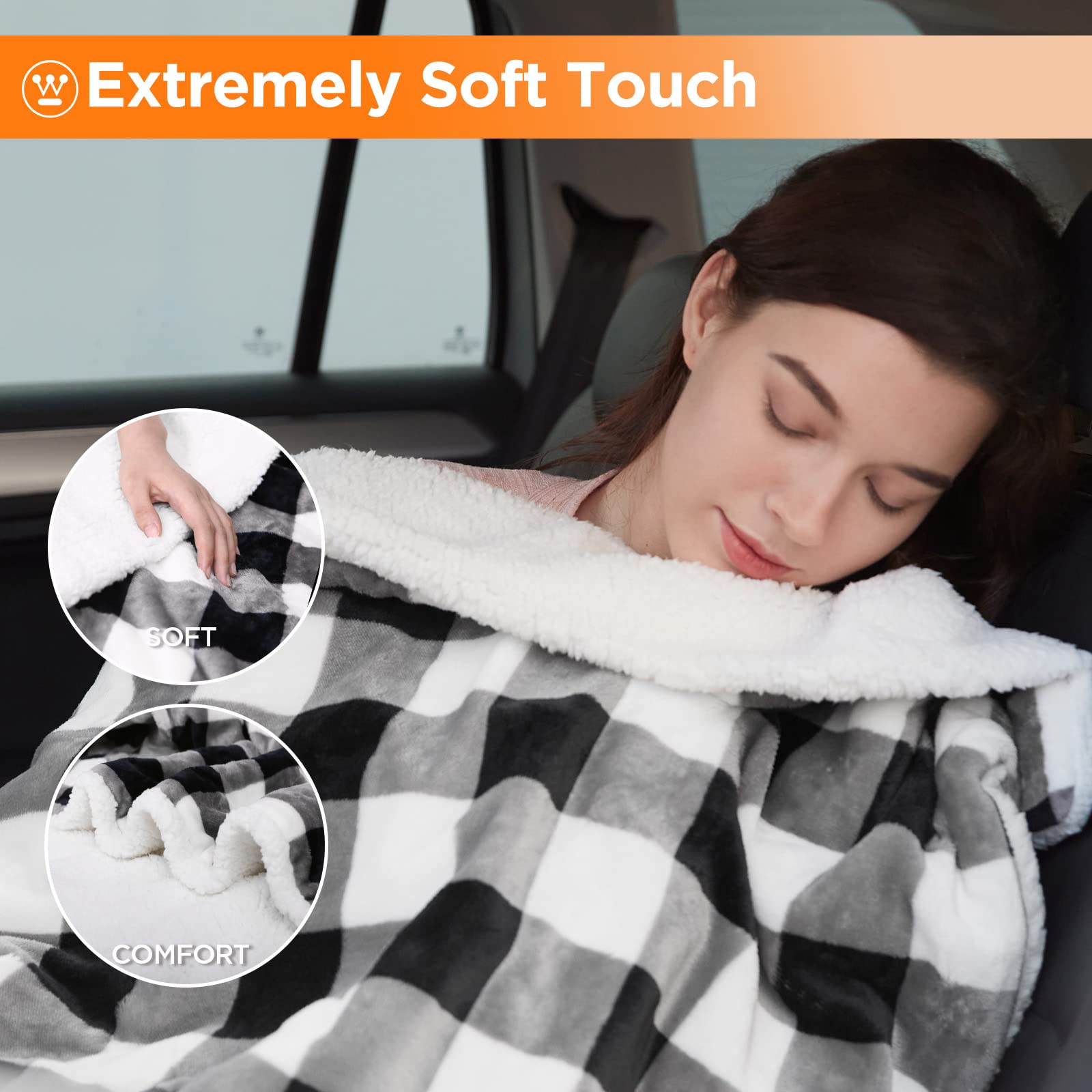 Westinghouse Heated Car Blanket, 12-Volt Electric Blanket For Car, Truck, Suv, Rv, Portable Heated Throw For Camping, Grey Buffa