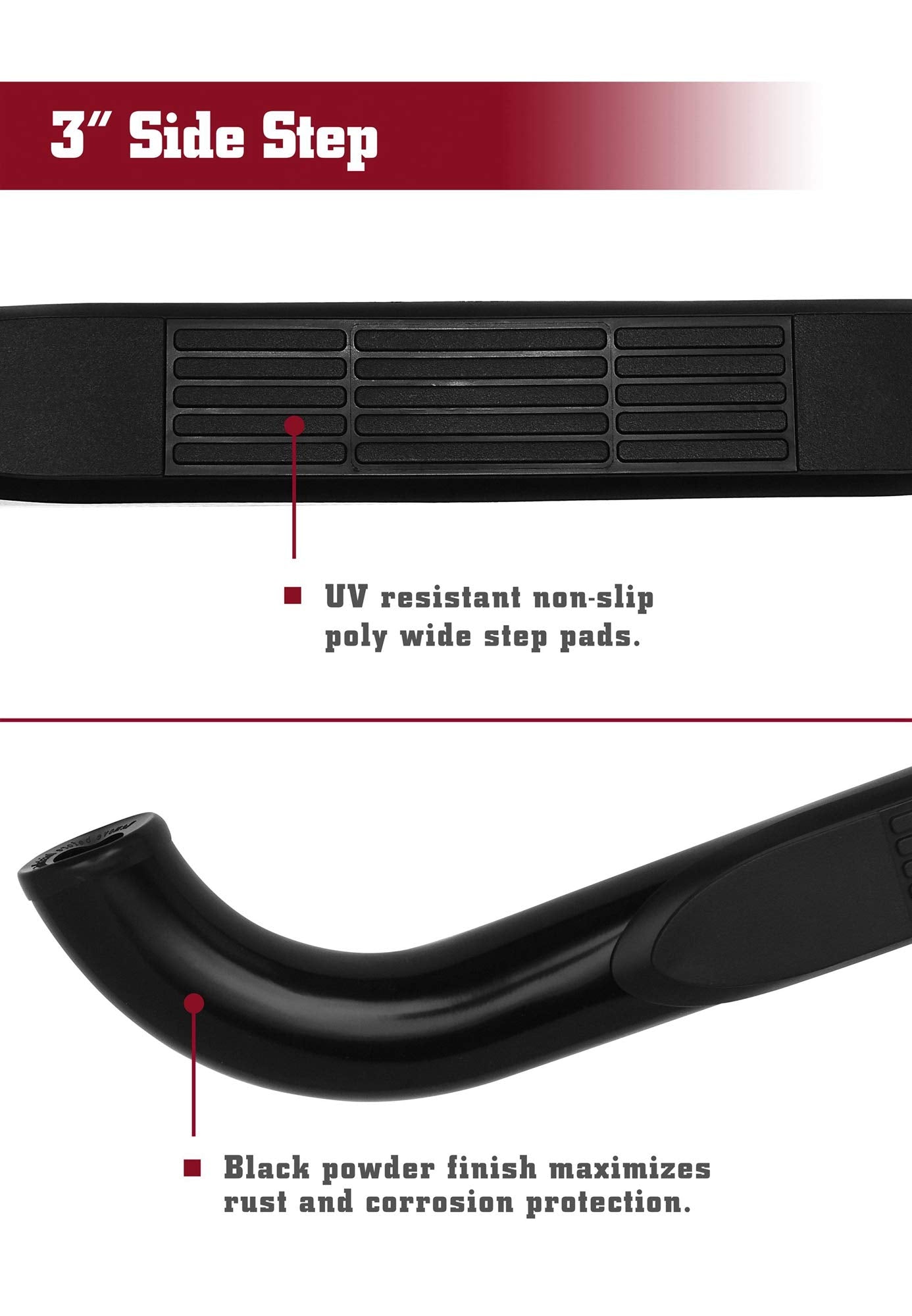 Tac Side Steps Running Boards Fit 2001-2018 Chevy Silverado/Gmc Sierra 1500 | 2001-2019 Chevy Silverado/Gmc Sierra 2500 3500 Crew Cab Truck Pickup 3' Black Side Nerf Bars Off Road Accessories 2 Pcs