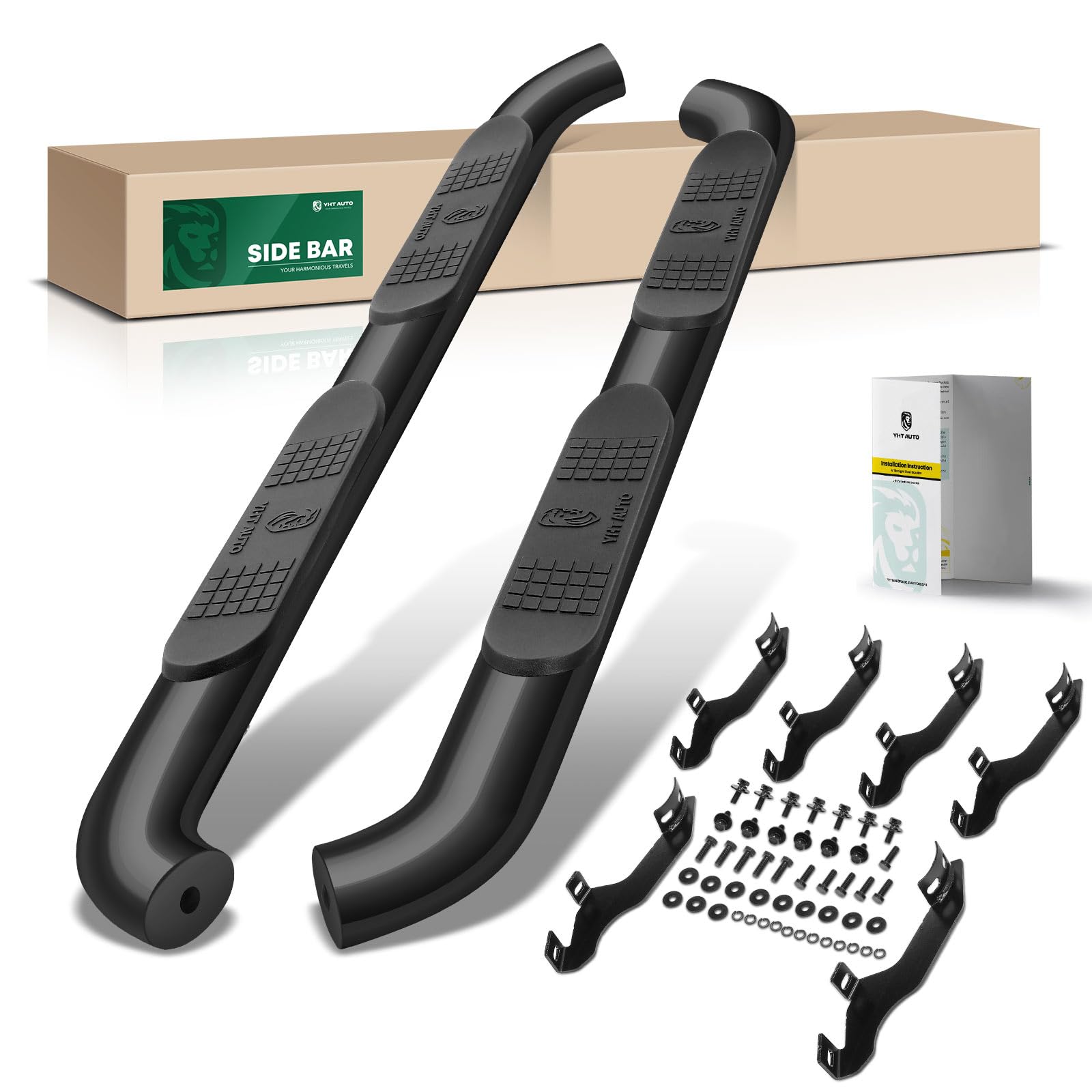 YHTAUTO 4 inch Running Boards Fit Ford Ranger 2019-2023 Crew/SuperCrew Cab, Oval Bent Ends Side Steps Stainless Steel Step Bars 