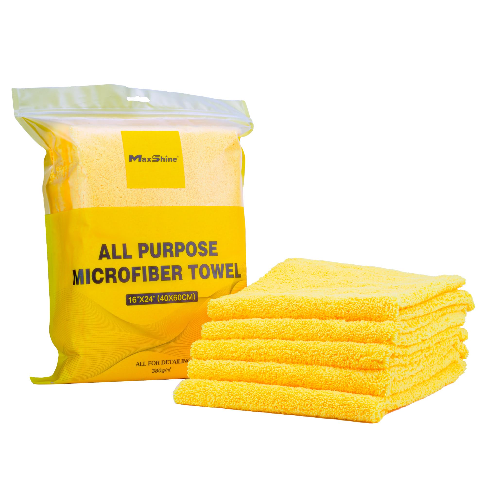Maxshine 16 x 16 Universal 5Piece Edgeless Microfiber Towel Set  Ultra Plush, Extra Absorbent 380GSM  Ideal for Car Wash, H