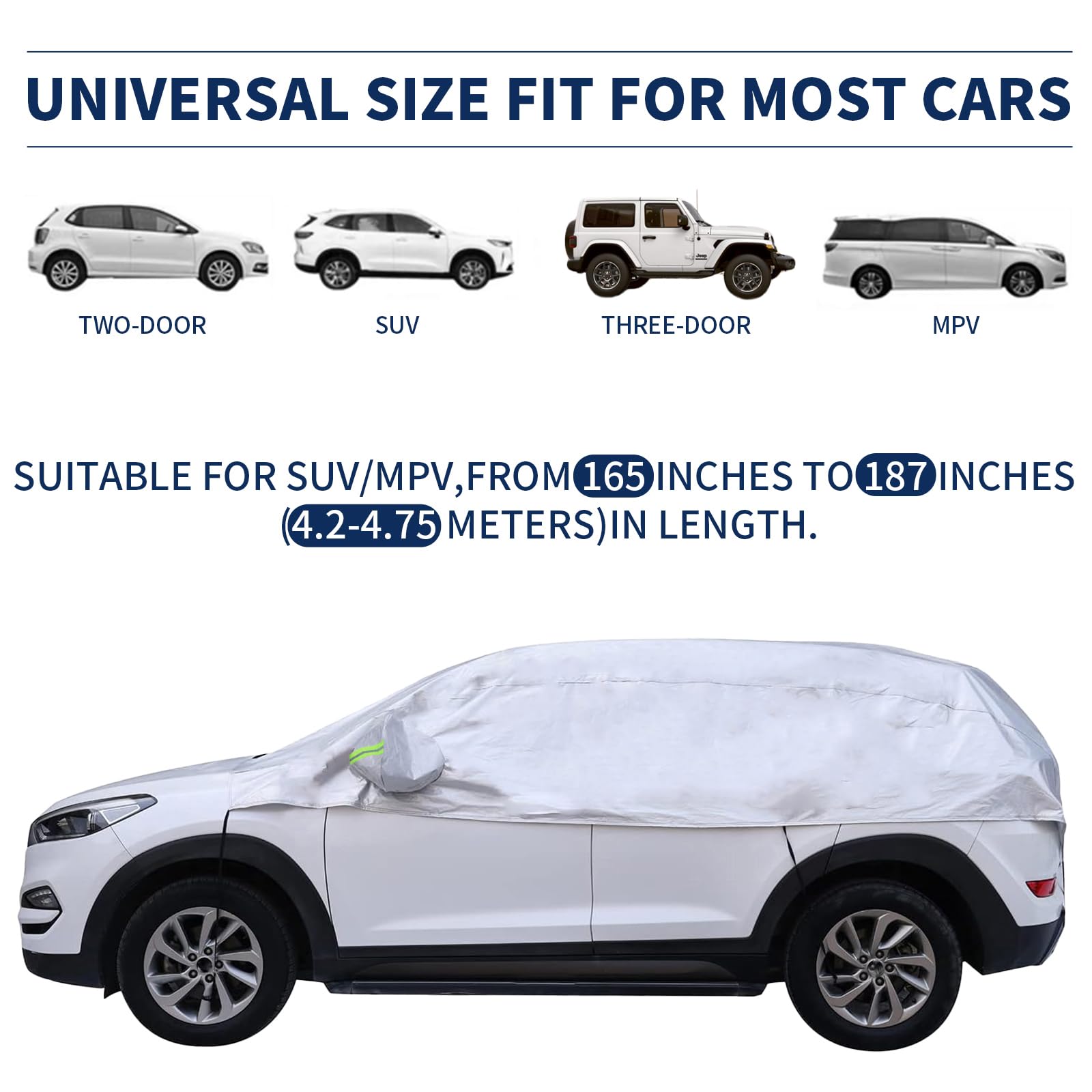 Hrozny SUV Half Car Windshield Cover - Waterproof Oxford, Reflective Straps, Universal Fit for Ice and Snow Protection