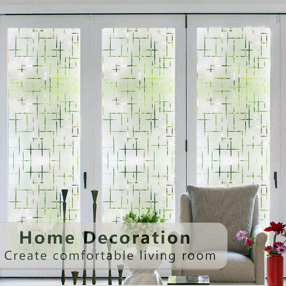 Finnez Frosted Window Film - Non-Adhesive Privacy Film, UV Protection, Cross Pattern, 17.5'' x 78.7''