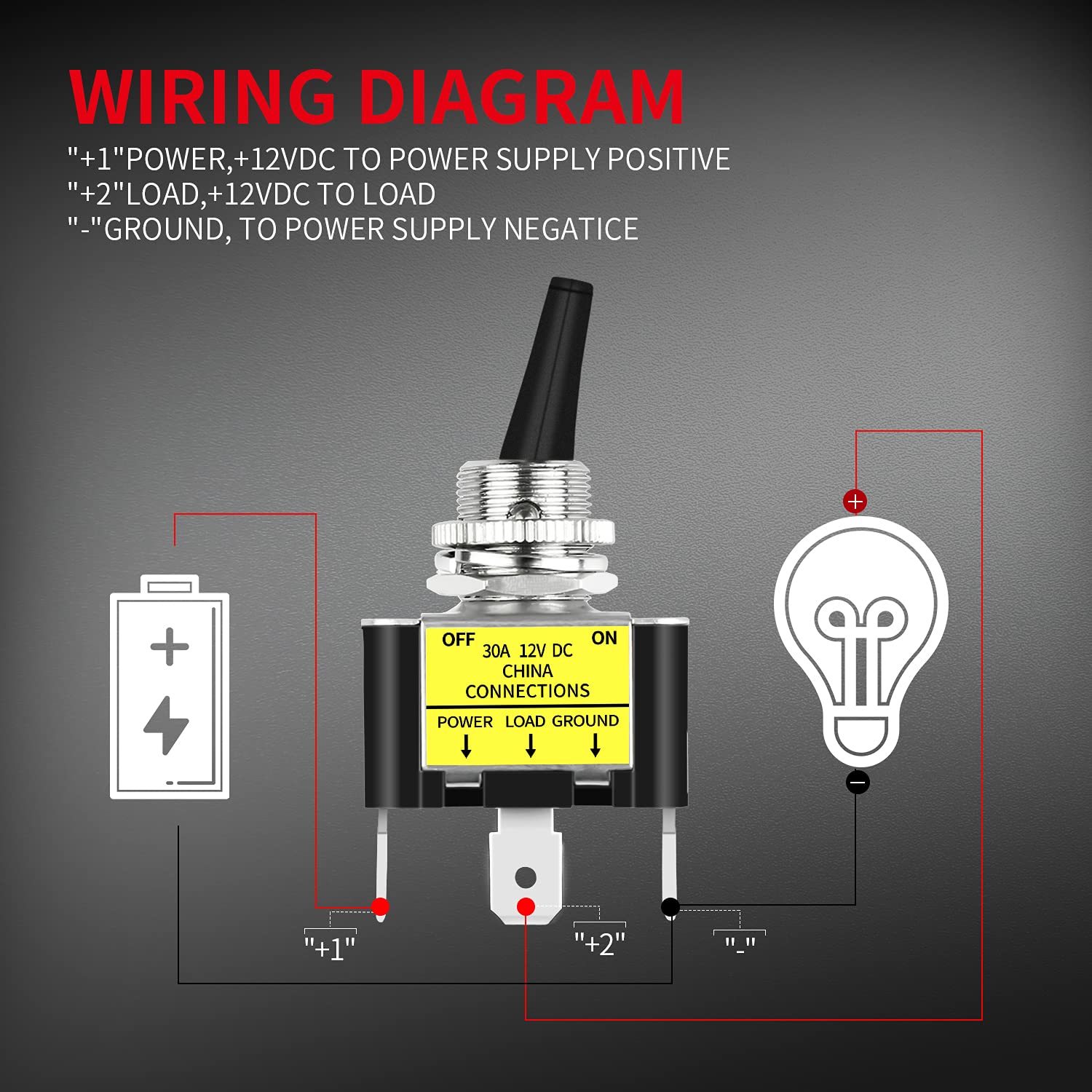 Daiertek 30 Amp Heavy Duty Dc Toggle Switch, 12 Volt 30A Lighted Toggle Switch With Red Led 12V For Car Truck Vehicle Utv -2Pcs