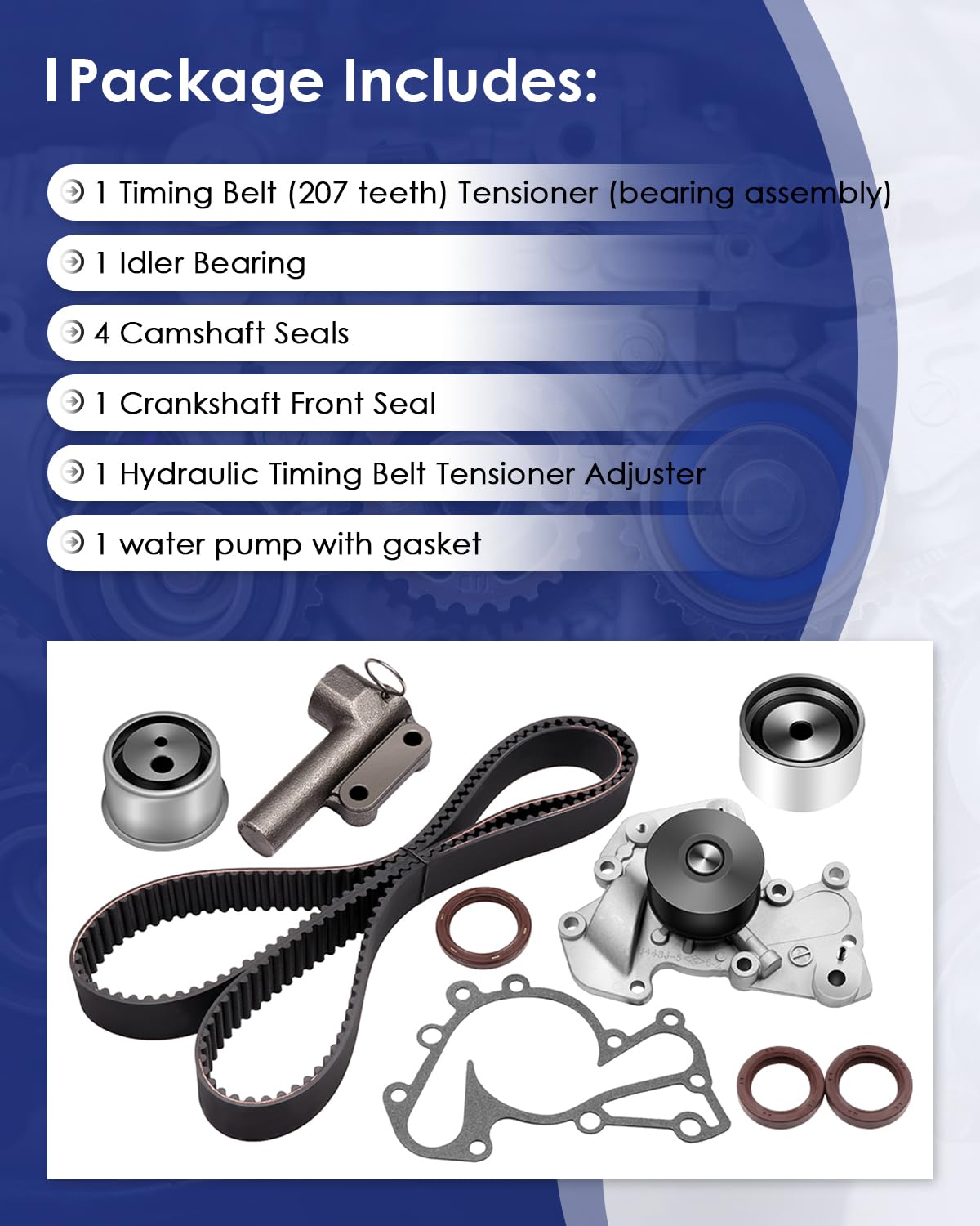 ECCPP Timing Belt Water Pump Kit for 1999-2010 Hyundai Models - 207 Teeth Timing Belt + 9 PCS, V6 DOHC 24 Valve G6BA/G6BV Delta