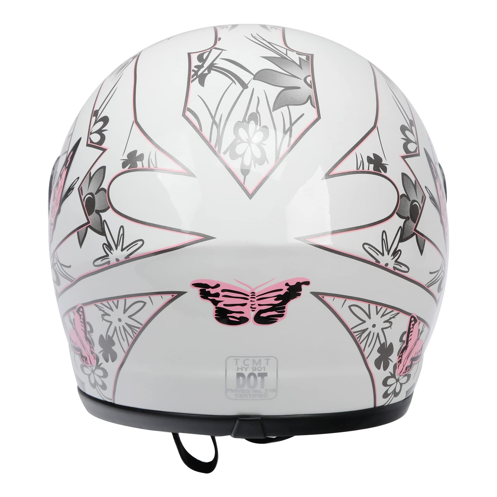 TCMT Full Face ATV Helmet - Medium, White Butterfly, ABS Material, Open Face Sun Shield, Pink White Butterfly Model