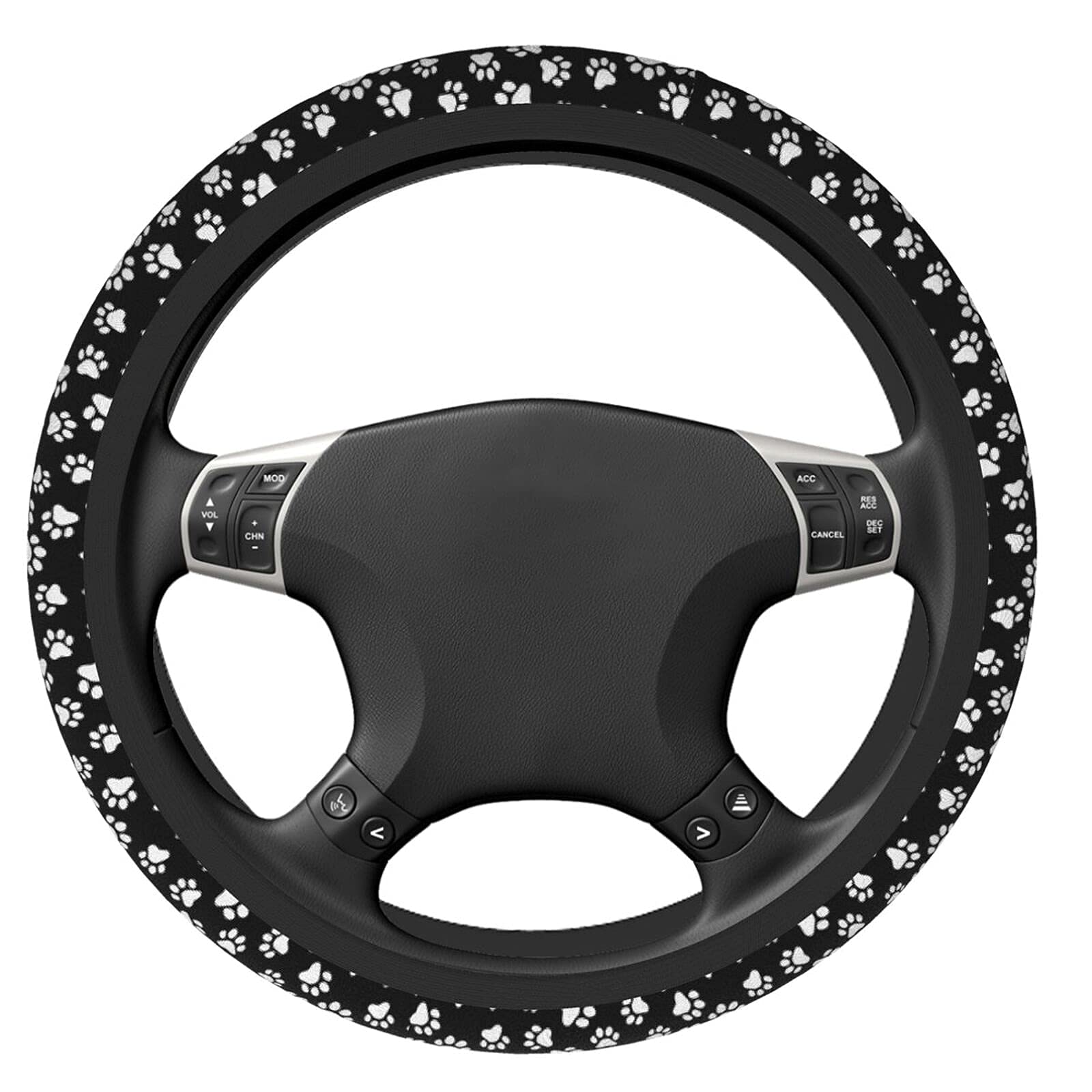 Cute Black White Paw Steering Wheel Cover for Women Men, Universal Car Accessories Fit 15 Inch
