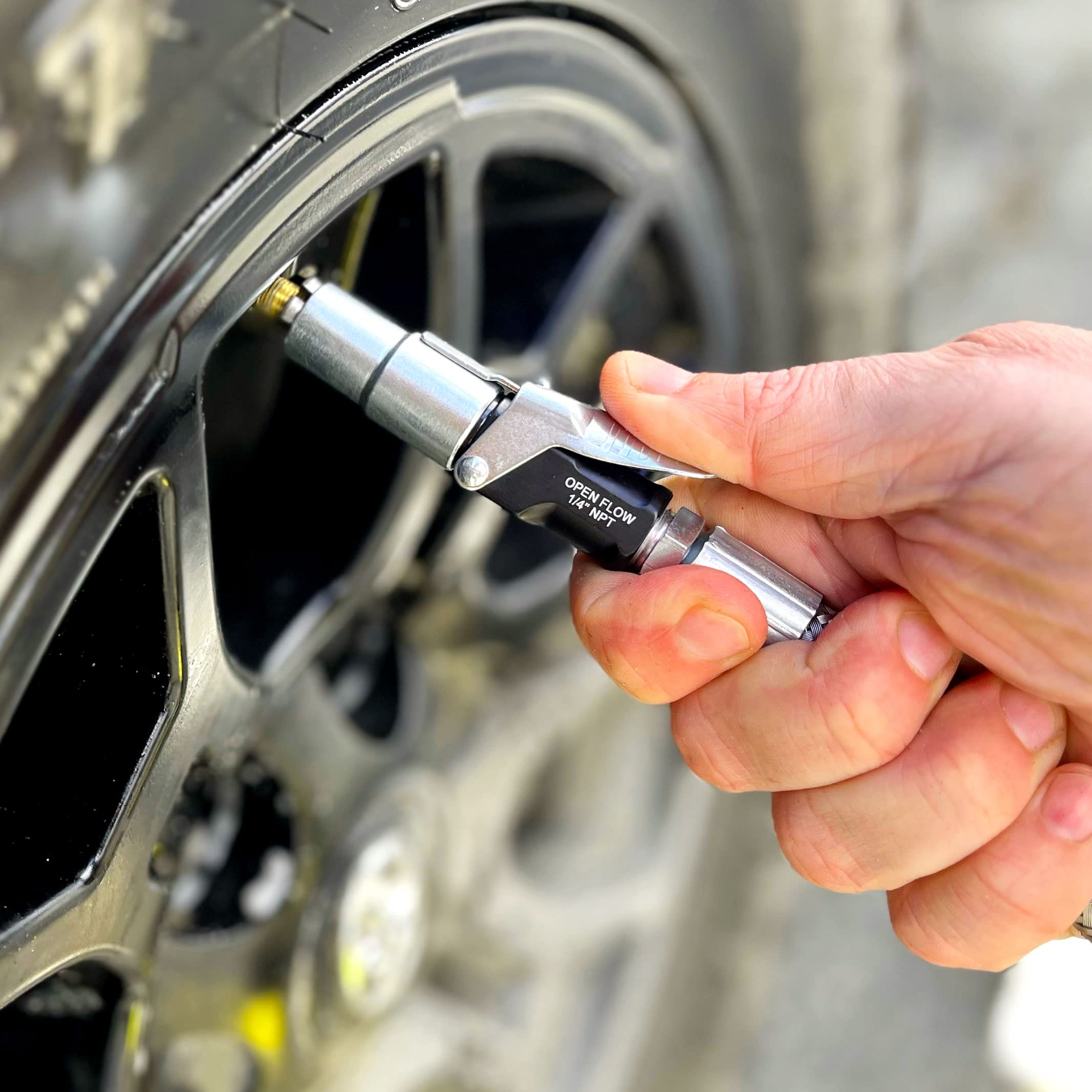 Locknflate® Locking Air Chuck - Six Steel Jaws Lock Onto Any Tire Valve - Won'T Leak Or Pop Off - Rated To 150 Psi - Open Flow