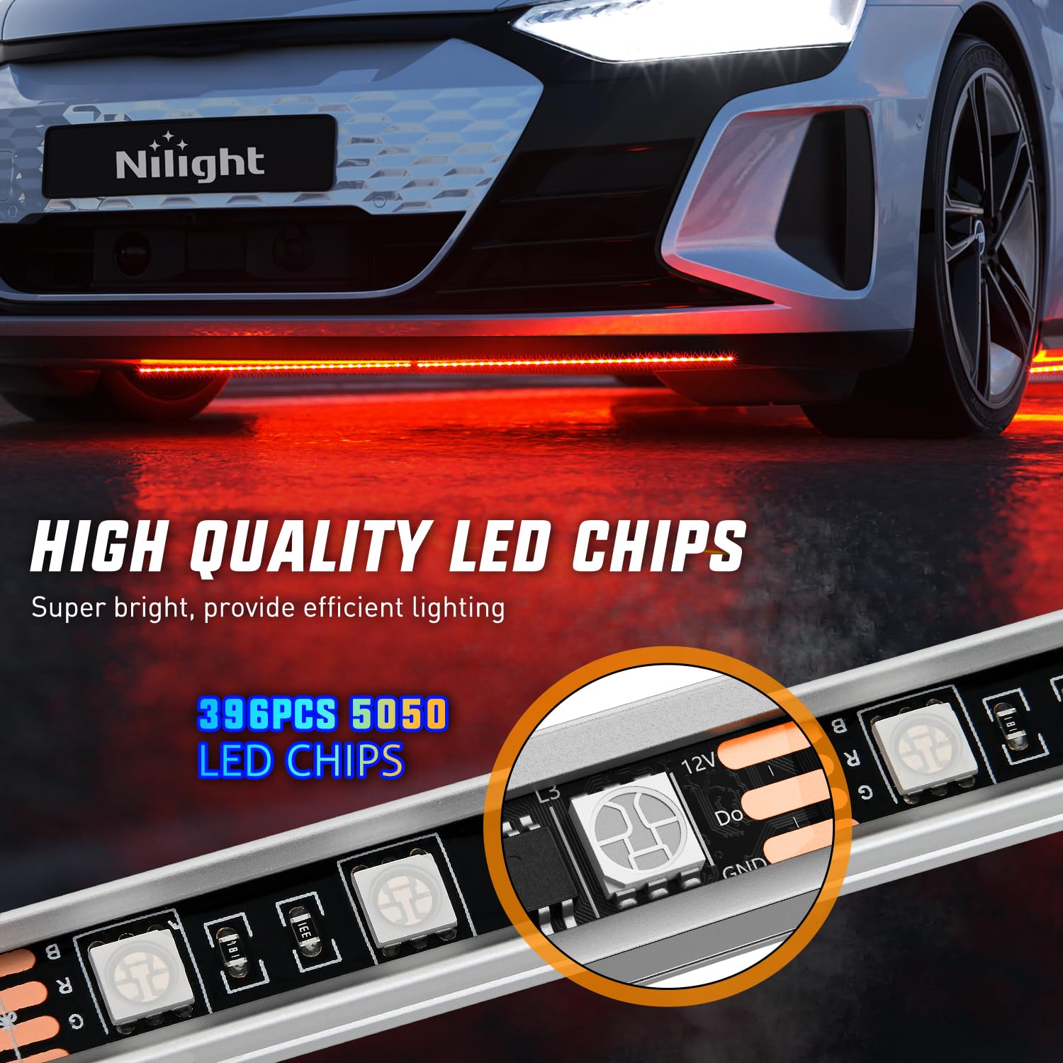 Nilight 4Pcs Aluminum Underglow Neon Accent Strip Lights 396 Leds Rgb Door Assist Multi Color Diy Sound Active Function Music Mo