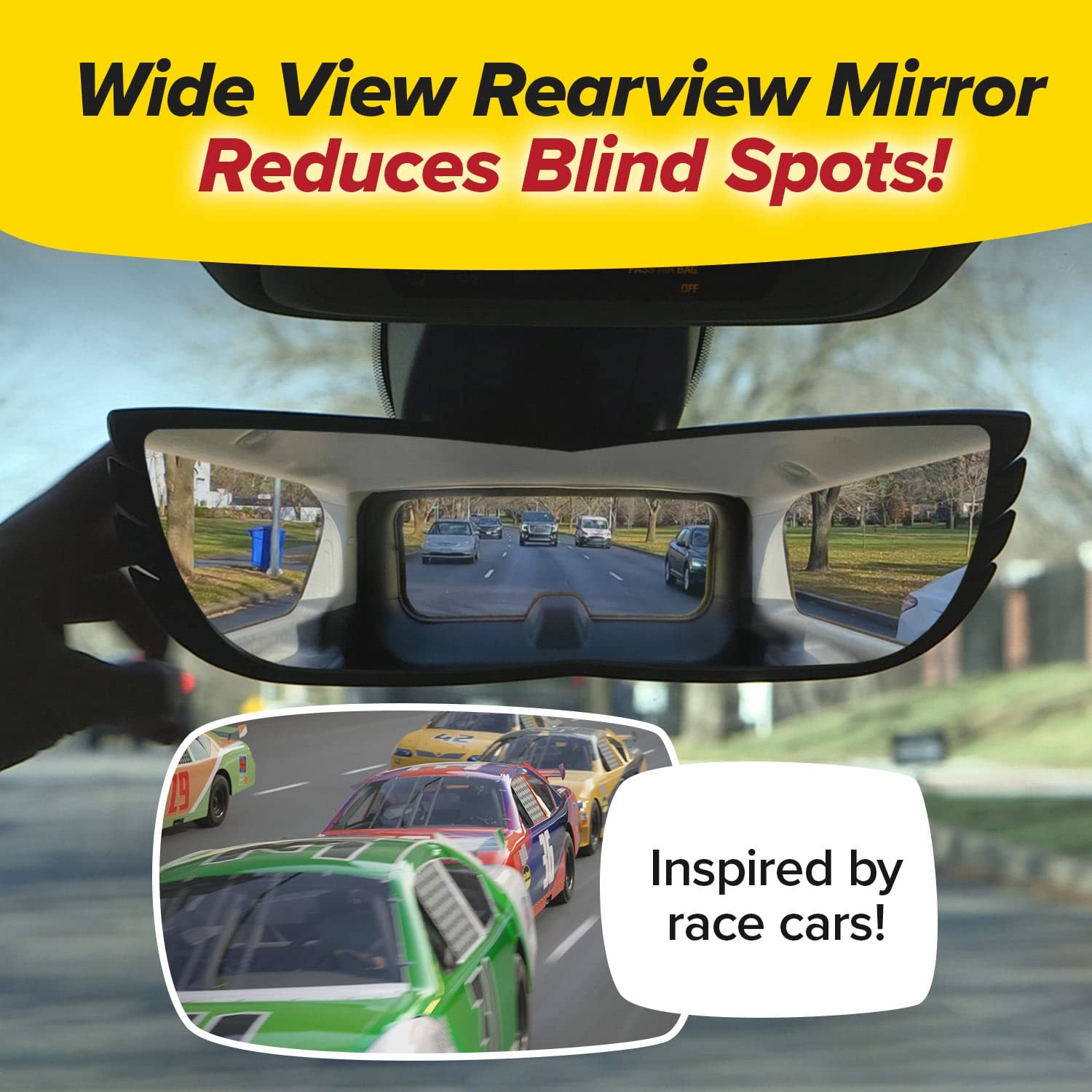 Angel View Wide-Angle Rearview Mirror - Reduces Blind Spots, 12" Plastic, Black, Model 16667, Installs in Seconds, Fits Most Cars, SUVs & Trucks