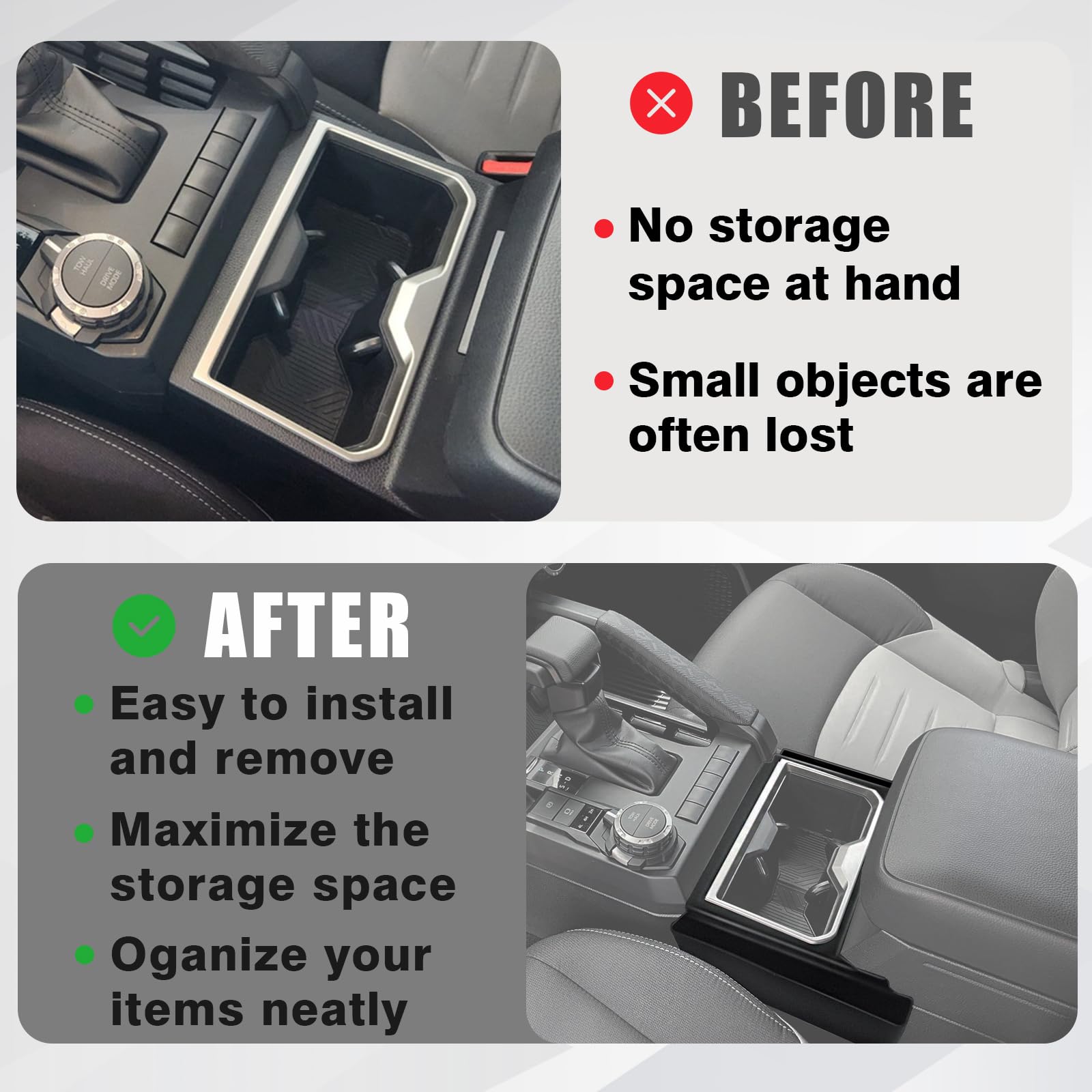 Muslogy Center Console Organizer for 2024-2026 Tacoma & 2025+ 4Runner - Black ABS Plastic Hanging Storage Box, Console Side Organizer