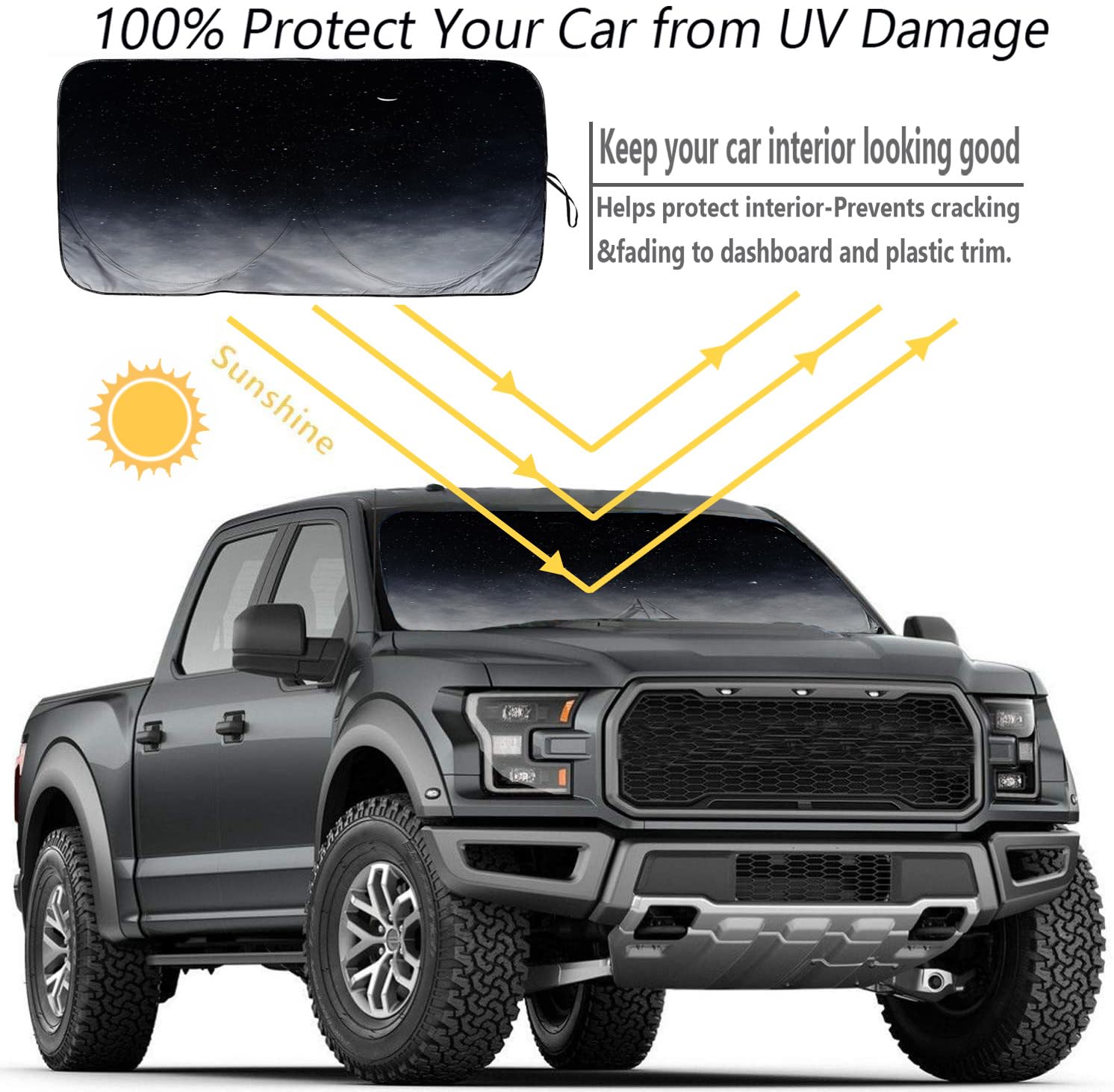Tdcqqgqq Starry Sky Night Car Windshield Sun Shades - Protect Vehicle From High Temp & Uv Reflection, 63 L X 33.5'' W