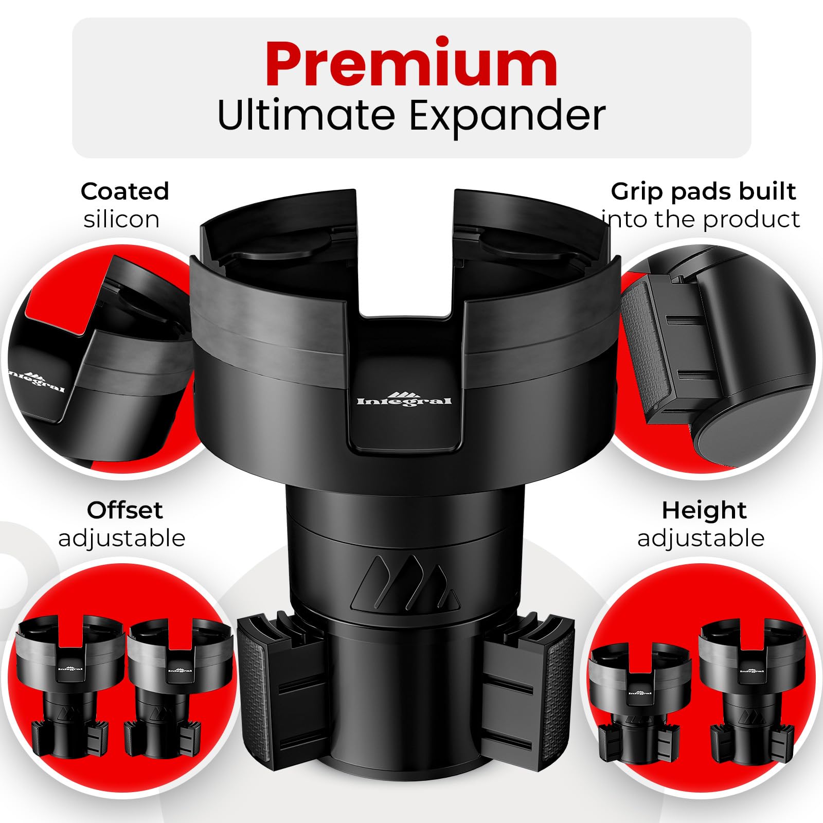 ESSENTIALLY ENGINEERED Integral Expandable Mug Holder - Adjustable Rubber Car Cup Holder for YETI 14oz Rambler - Black T13