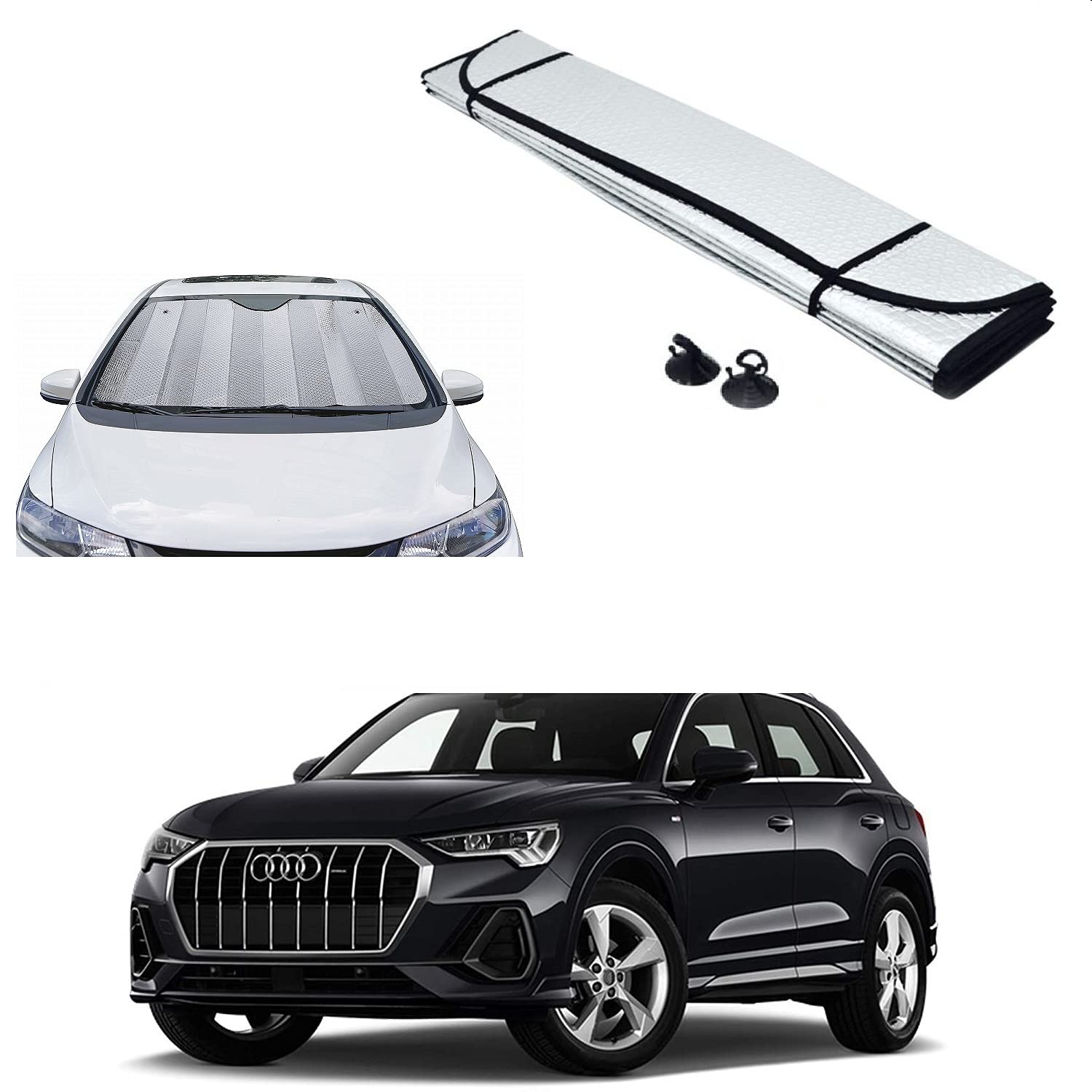 Olmeo Car Front Windshield Foldable Sunshade 126cm x 60cm Silver for Audi Q3