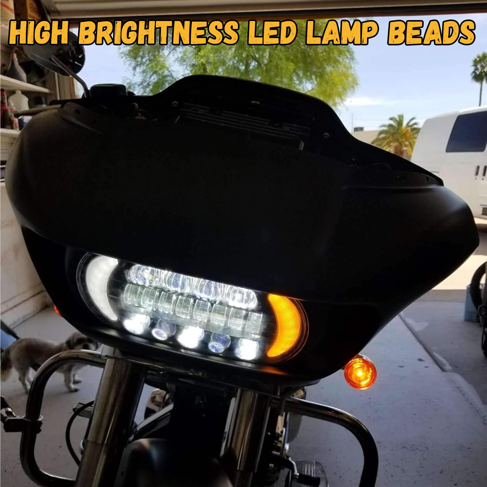 Atubeix LED Headlight for Road Glide Motorcycle, Black, Aluminum, Model ATU-7GEN2, Fits 2015-2023, Daytime Running Side Lights