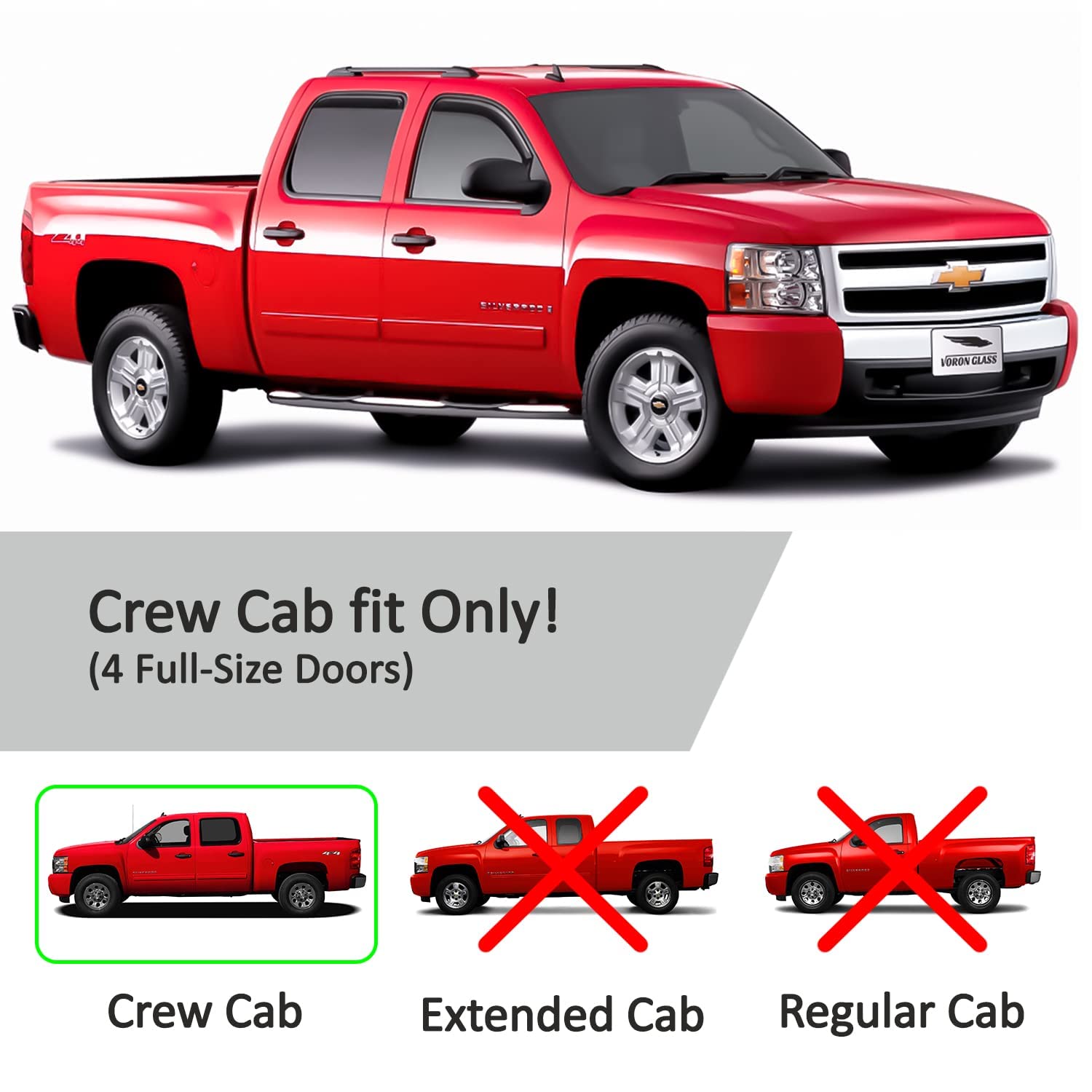 Voron Glass In-Channel Extra Durable Rain Guards For Trucks Chevrolet (Chevy) Silverado/Gmc Sierra 2007-2013 Crew Cab, Window De