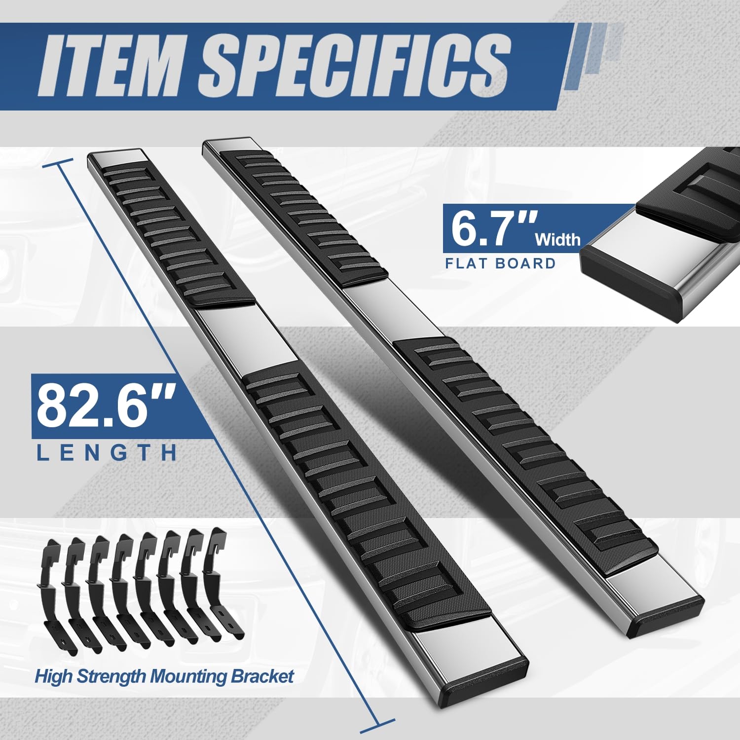 Auto Dynasty 6.75'' Running Boards For Truck 2007-2019 Chevy Silverado/Gmc Sierra 1500 2500Hd 3500Hd Crew Cab, Stainless Steel S