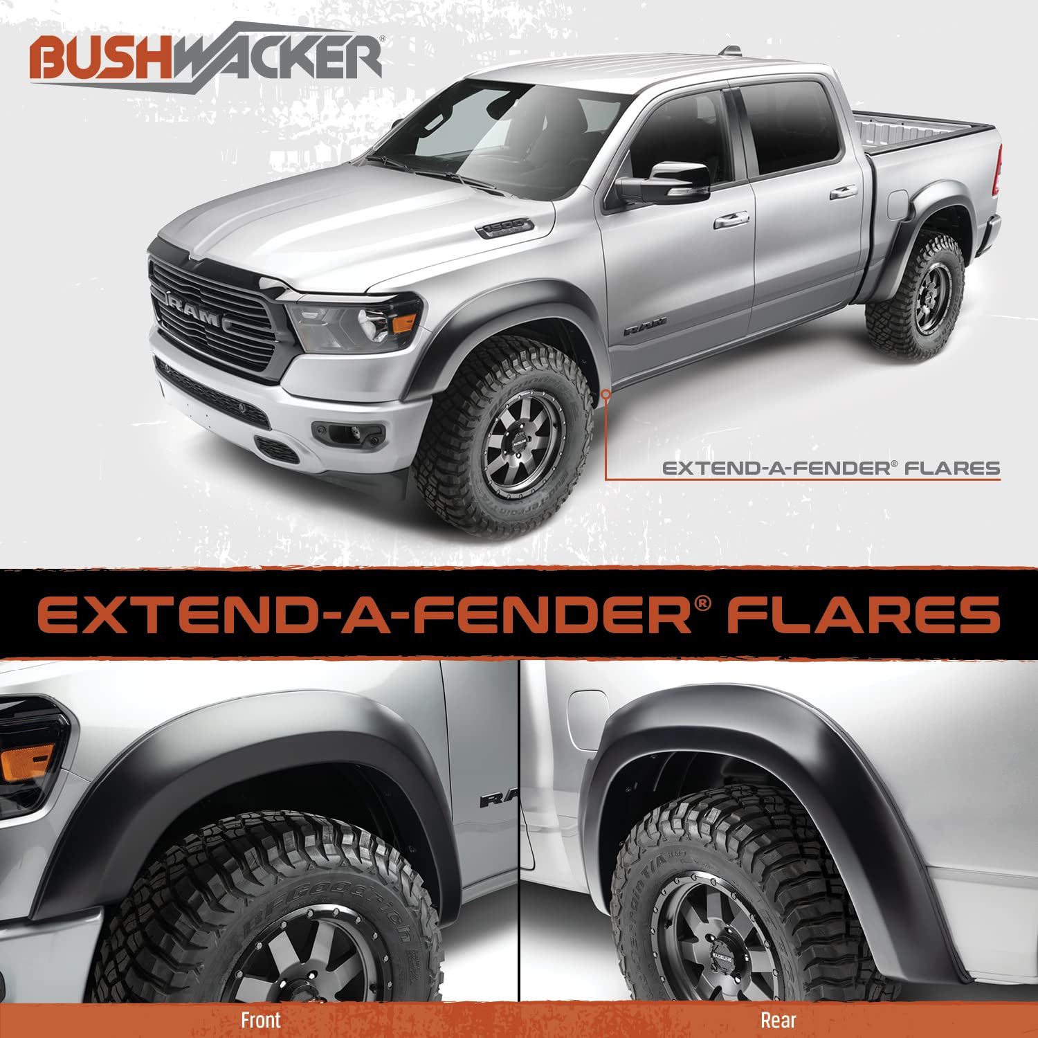 Bushwacker Extend-A-Fender Extended Front & Rear Fender Flares | 4-Piece Set, Black, Smooth Finish | 20936-02 | Fits 2015-2017 F