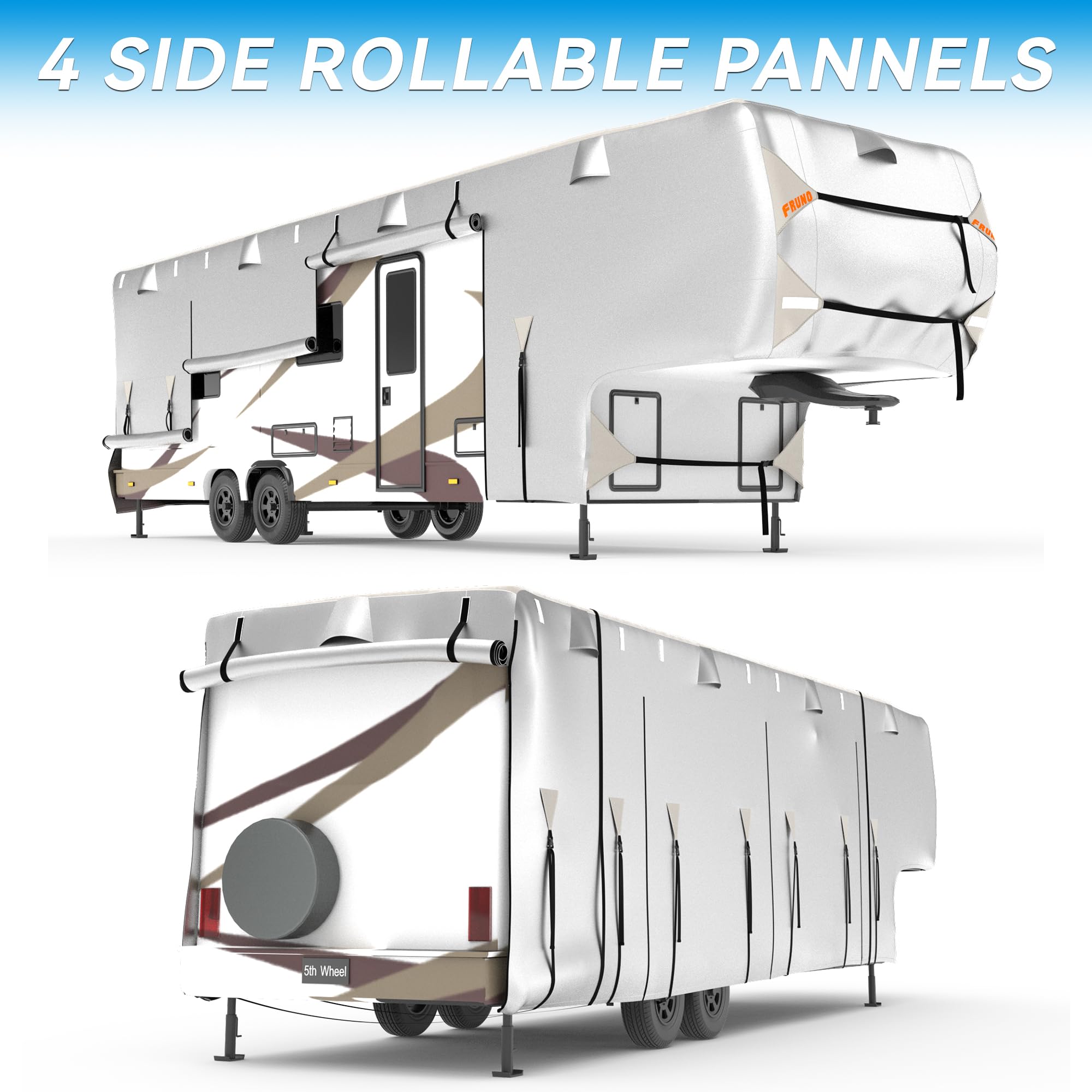 Fruno Oxford Fabric 5Th Wheel Rv Cover Fits 33'-37' Waterproof Rip-Resistant Anti-Uv Fifth Wheel Toy Hauler Camper Cover For Win