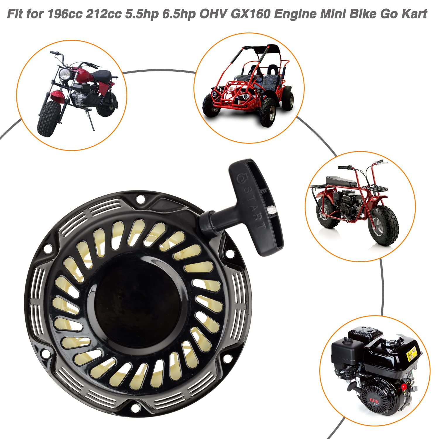 Fvrito Pull Recoil Start Spark Plug For 196Cc 5.5Hp 6.5Hp Coleman Bt200X Ct200U Trail Ct200U-Ex Motovox Mbx20 Mb200 Baja Mb200 Predator 212Cc Mini Bike Motor Hammerhead 80T Trailmaster Go Kart Black