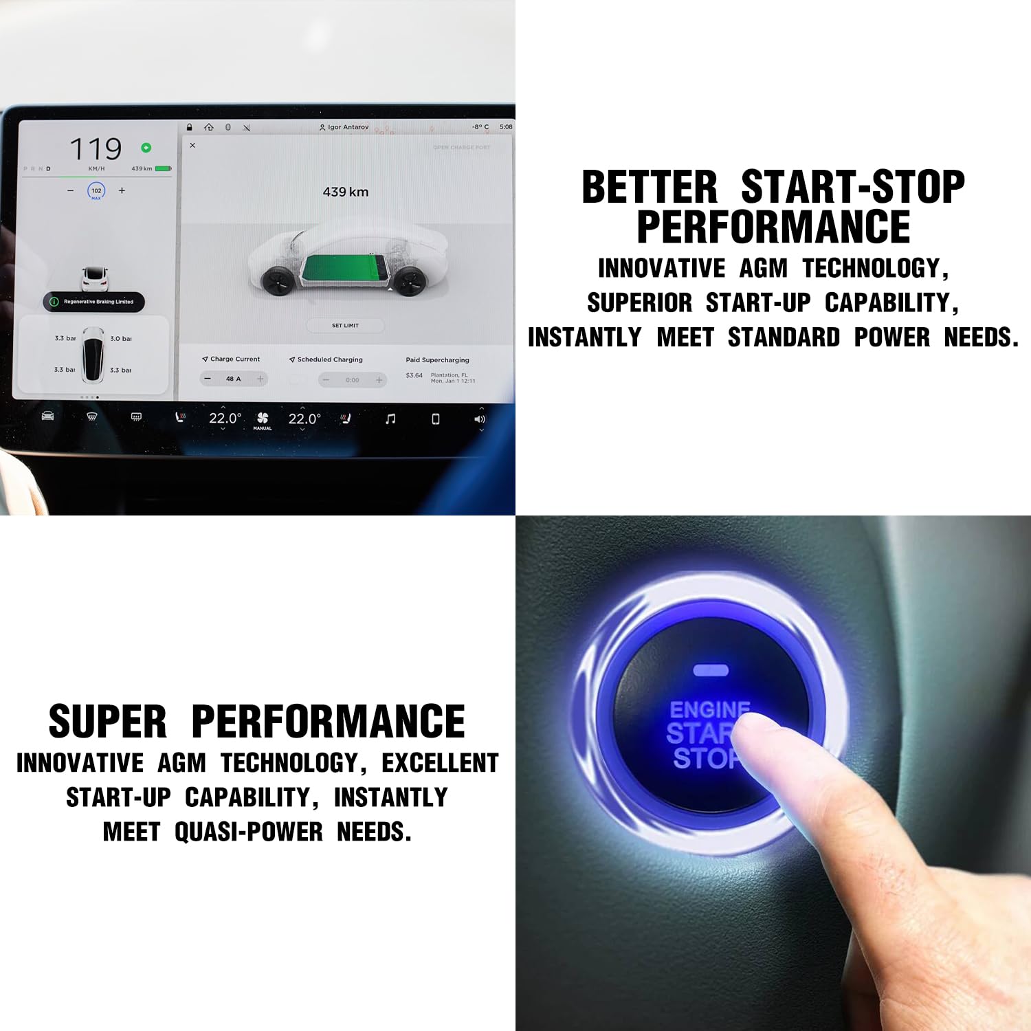 TPE AGM Battery BCI Group 48, Maintenance Free 12V 70Ah, H6 Size, 120RC, 800CCA, Automotive Battery, Reliable Performance for Ca