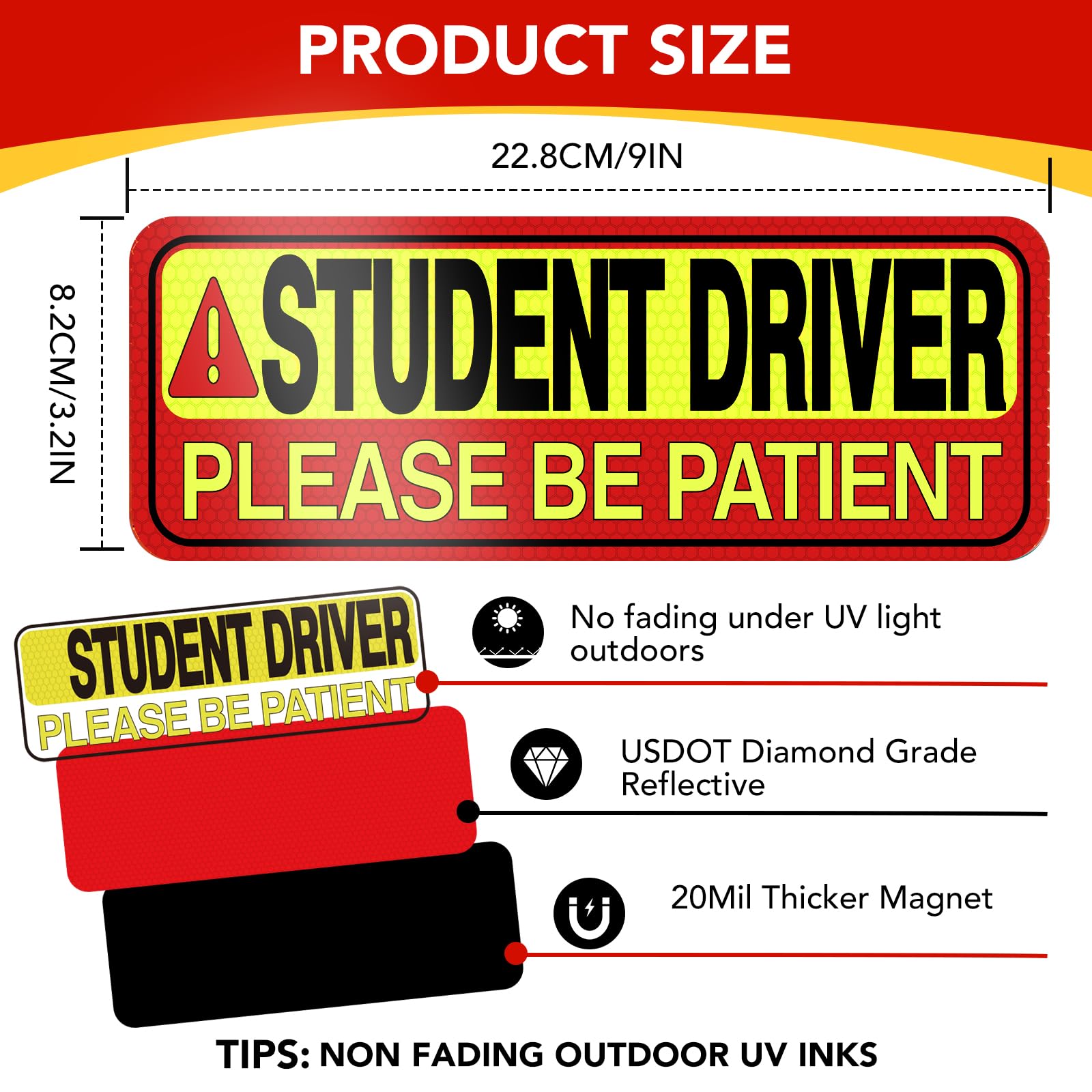 Diymag 6Pcs Student Driver Sticker Magnet For Car, Please Be Patient New Drivers Glow In Dark Accessories Magnetic Novice New Dr