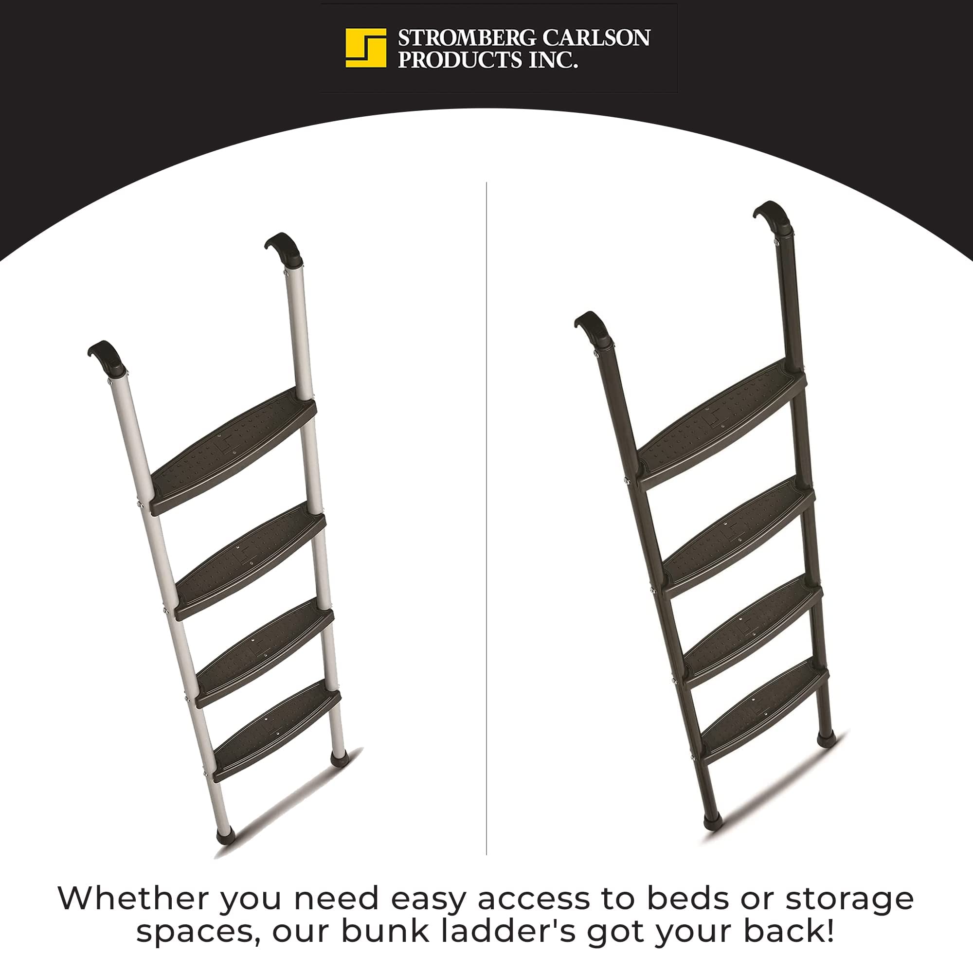 Stromberg Carlson Interior Bunk Ladder, Kd, Rv Bunk Ladder, Bunk Bed Ladder With Injection Molded Treads, Hooks And Mounting Hardware Included, Can Be Used As Dorm Loft Ladder - Black 60