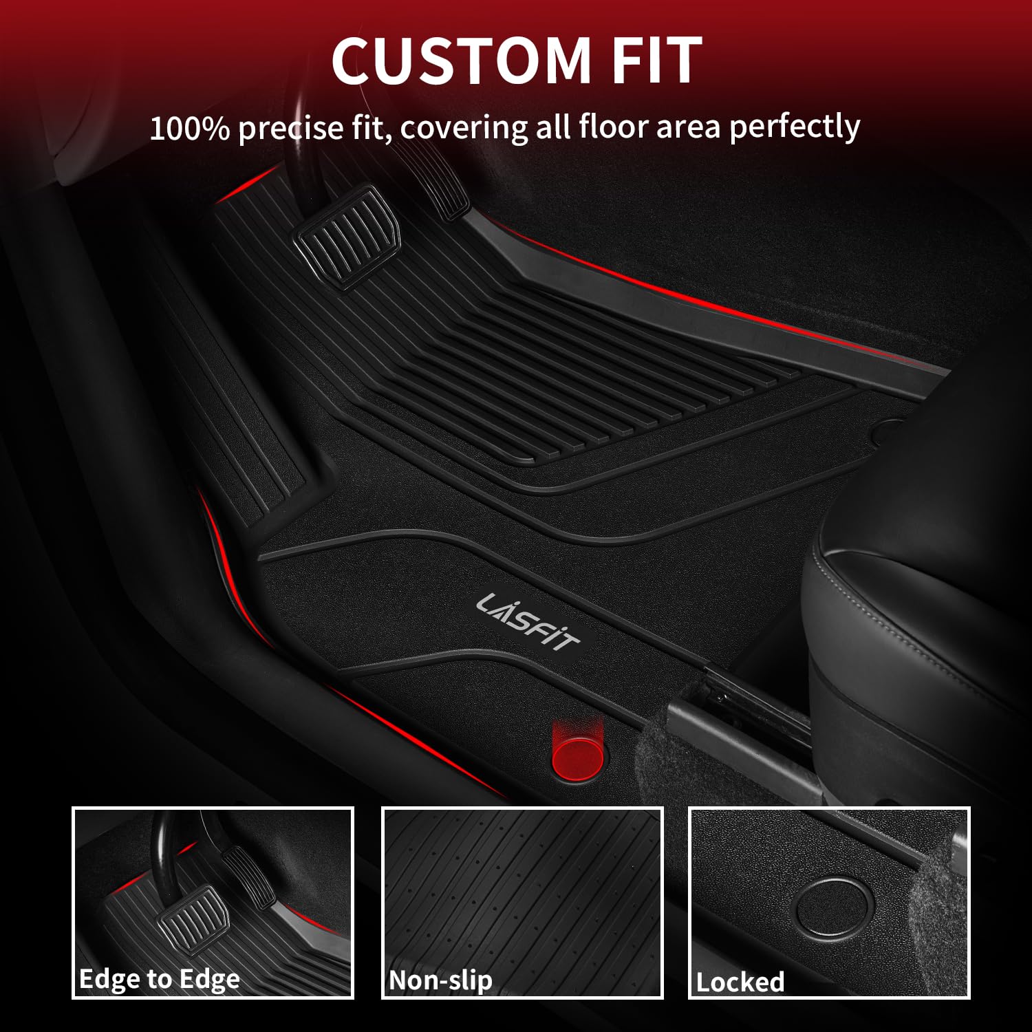 Lasfit Floor Mats For Tesla Model X 6 Seater & Model X Plaid 2025 2024 2023 2022 2021, All Weather Tpe Custom Fit Floor Liners 1