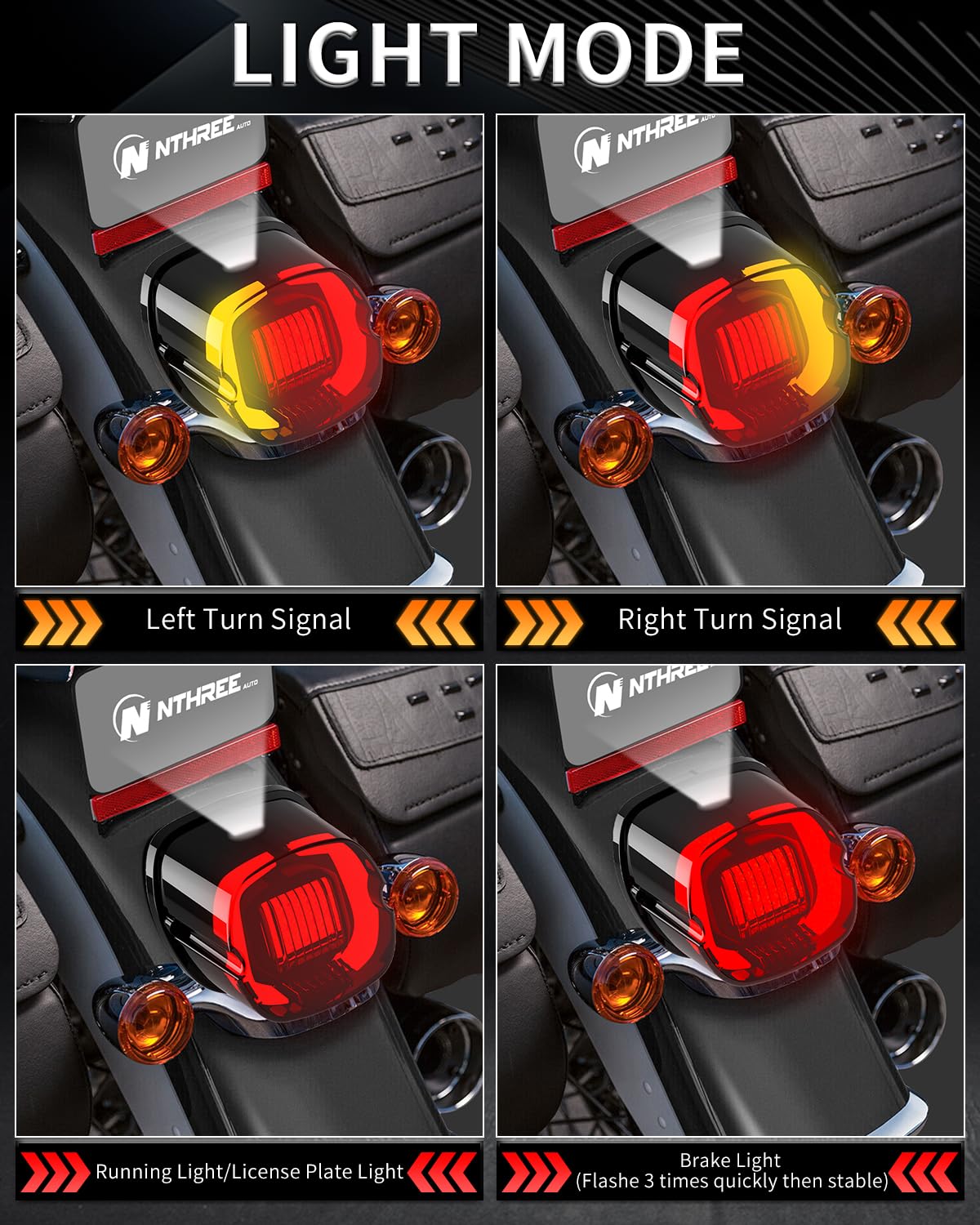 NTHREEAUTO Smoked LED Strobe Brake Tail Light for Harley Dyna, Road King, Electra Glide, Sportster, Heritage, Softail, Fatboy, Touring