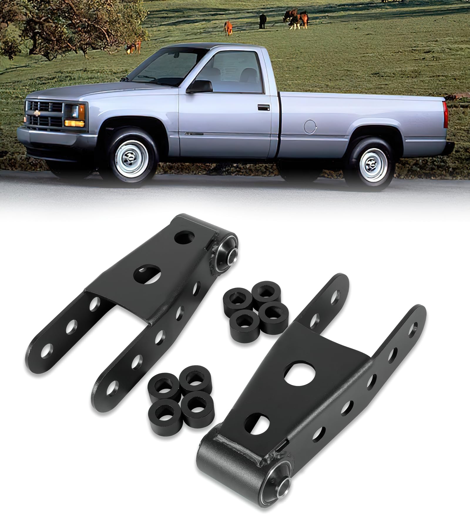 2-3'' Suspension Rear Drop Lowering Shackles kit Leaf Spring Drop Shackle Kit Compatible with Chevy Silverado GMC Sierra 1500 C1