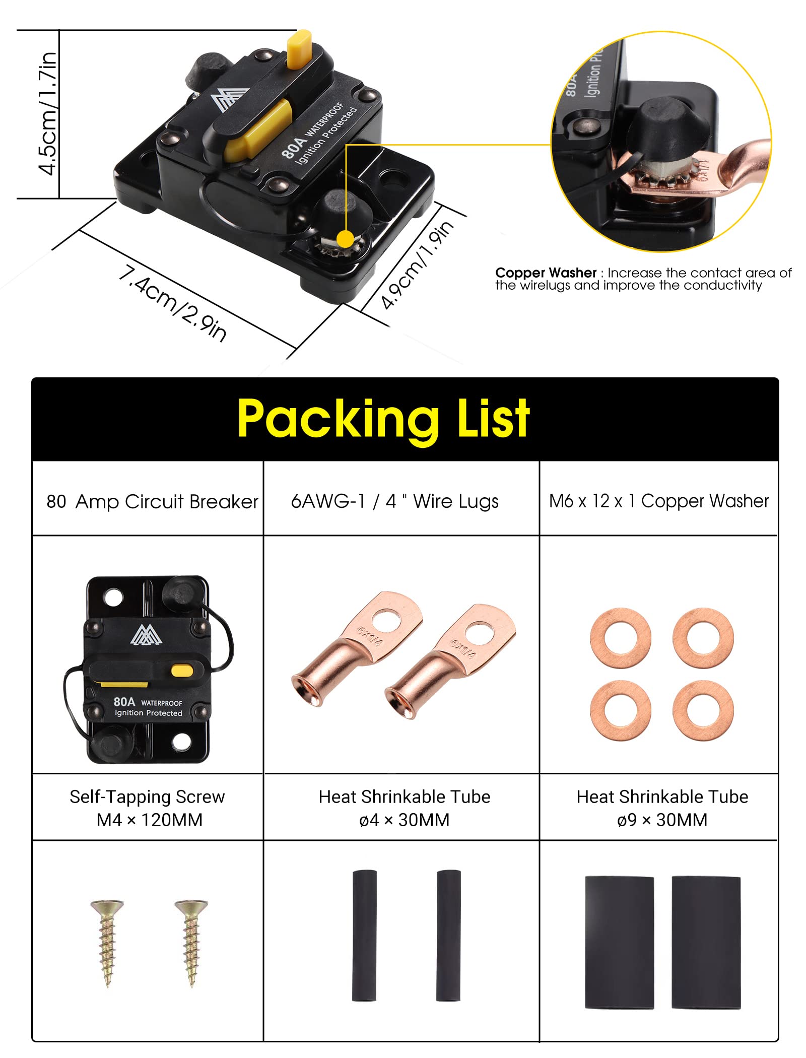 80 Amp Circuit Breaker With Manual Reset Car Marine Trolling Motors Boat Rv Atv 12V-48Vdc Waterproof Audio System Fuse