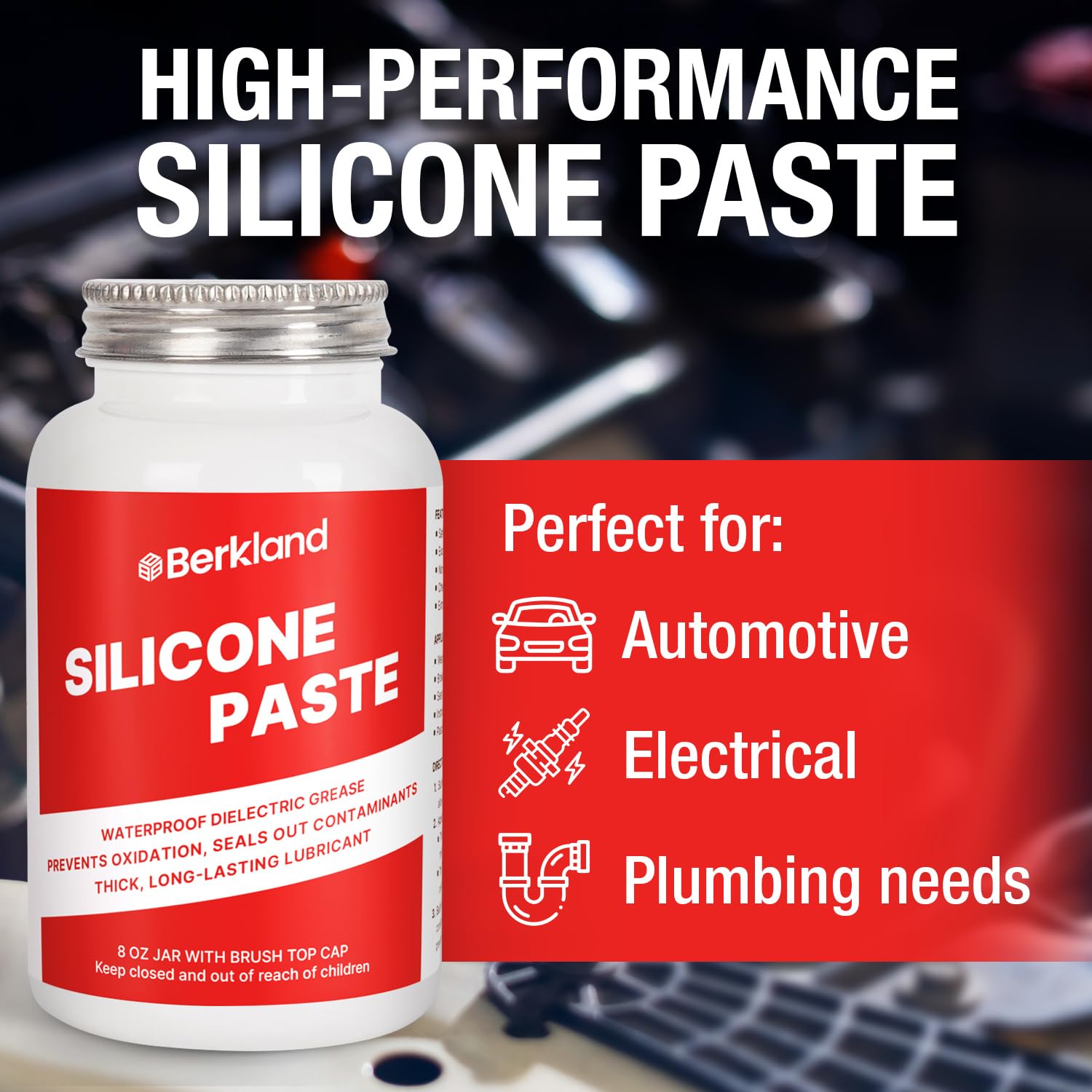 Berkland Silicone Paste Waterproof Dielectric Grease for Electrical Connectors & Automotive, 8oz with Lid Brush
