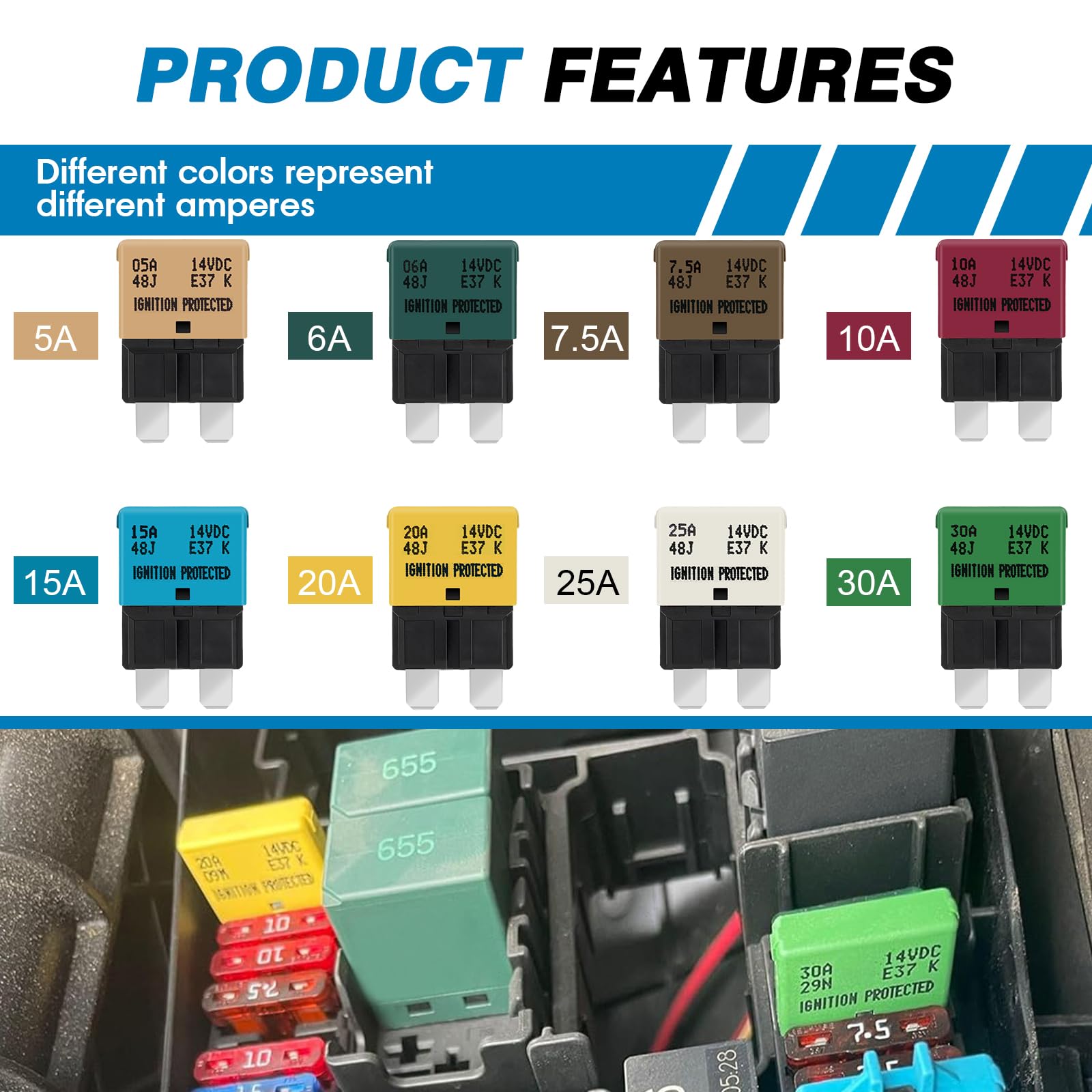 Gloso Circuit Breakers E37 Auto (T1) Reset Low Profile Atc/Ato - (10A - 5 Pack)
