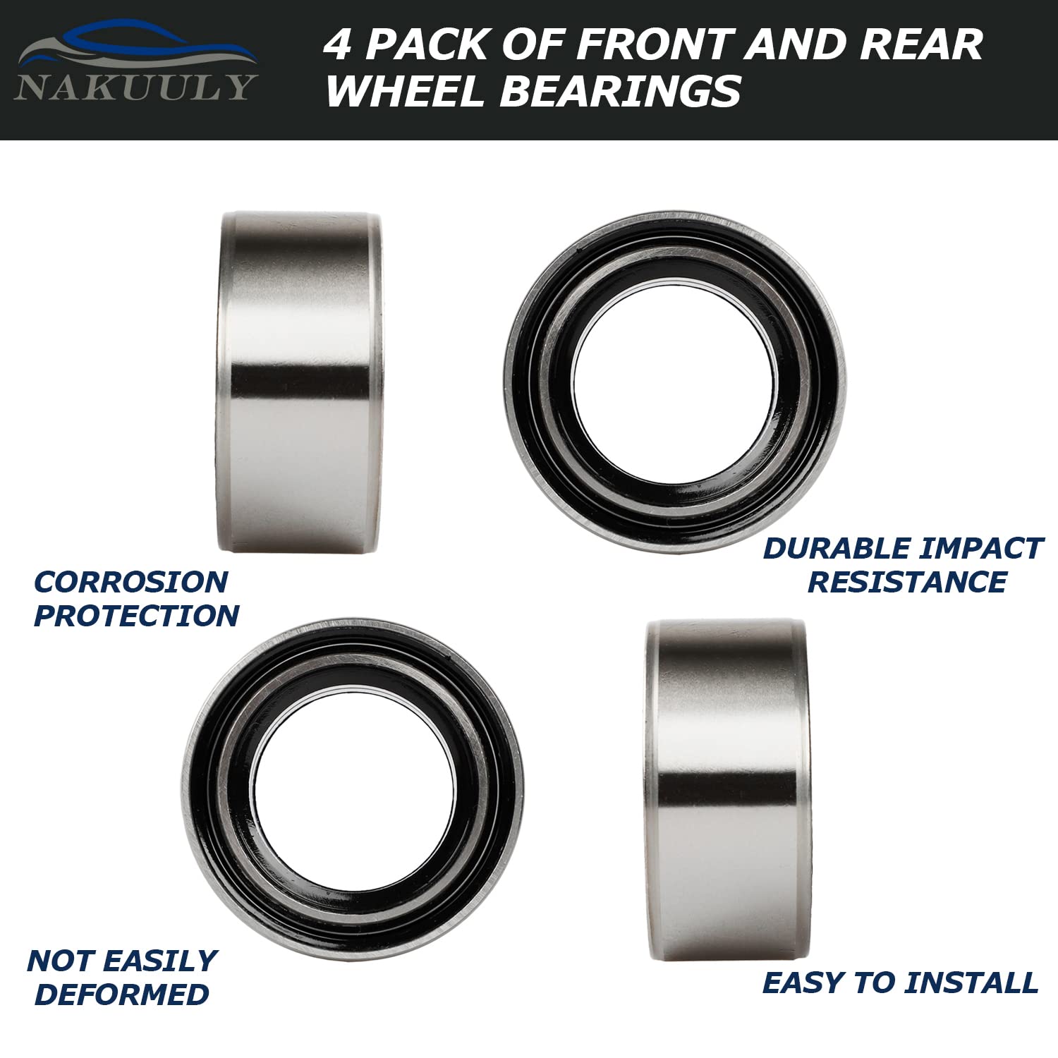Nakuuly Front and Rear Wheel Bearings Pack of 4 Compatible with Polaris RZR XP 4 900 1000 Turbo Diesel Crew Scrambler Sportsman