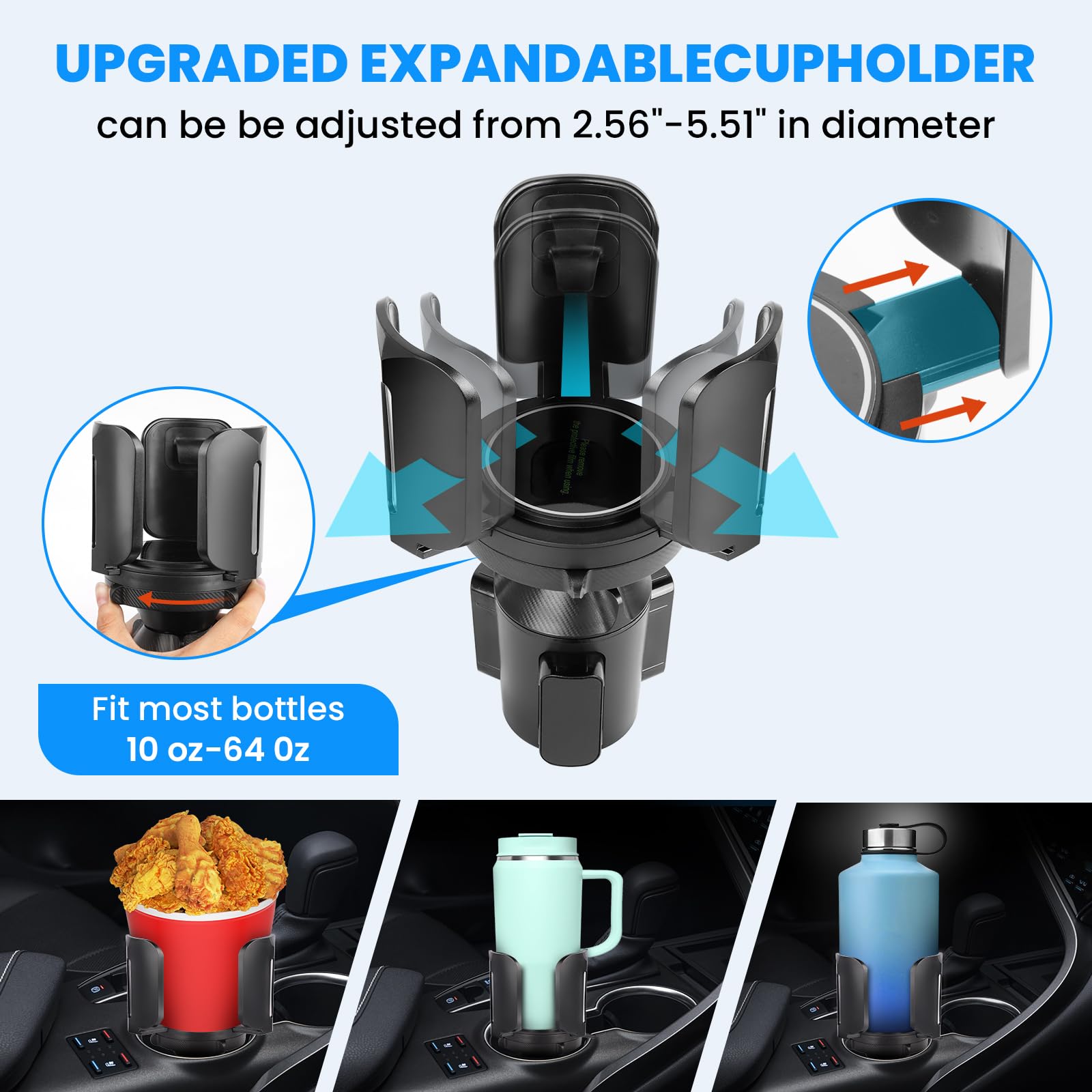 2Pc Car Cup Holder Expander With Adjustable Holder And Base,Compatible Withyeti Rambler,Hydro Flask,Nalgene,Stanley 10 To64Oz,Ho