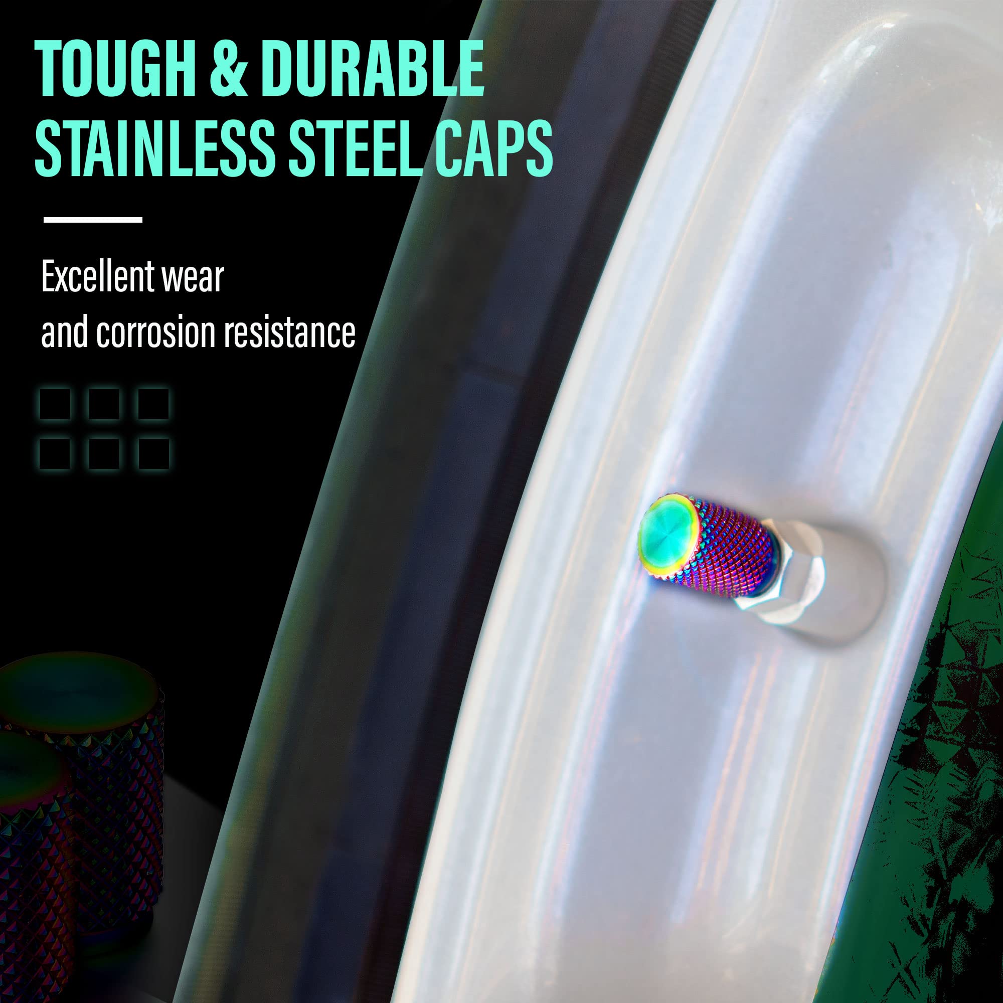 Steel Hawk Precision Cnc Machined Stainless Steel Standard Knurled Tire Air Valve Caps, Wheel Tyre Stem Covers For Cars- 4 Pack