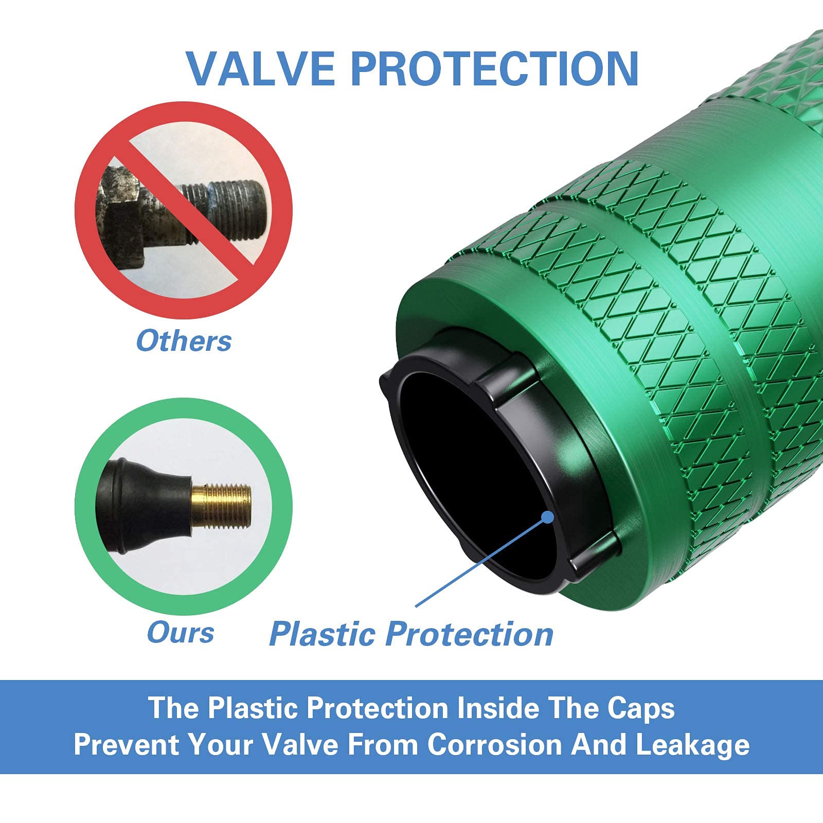 CKAuto Aluminum Tire Valve Stem Caps, N2 Logo, Universal Fit for Cars, SUVs, Bikes, Green, TPMS Safe, Corrosion Resistant, Dust Proof