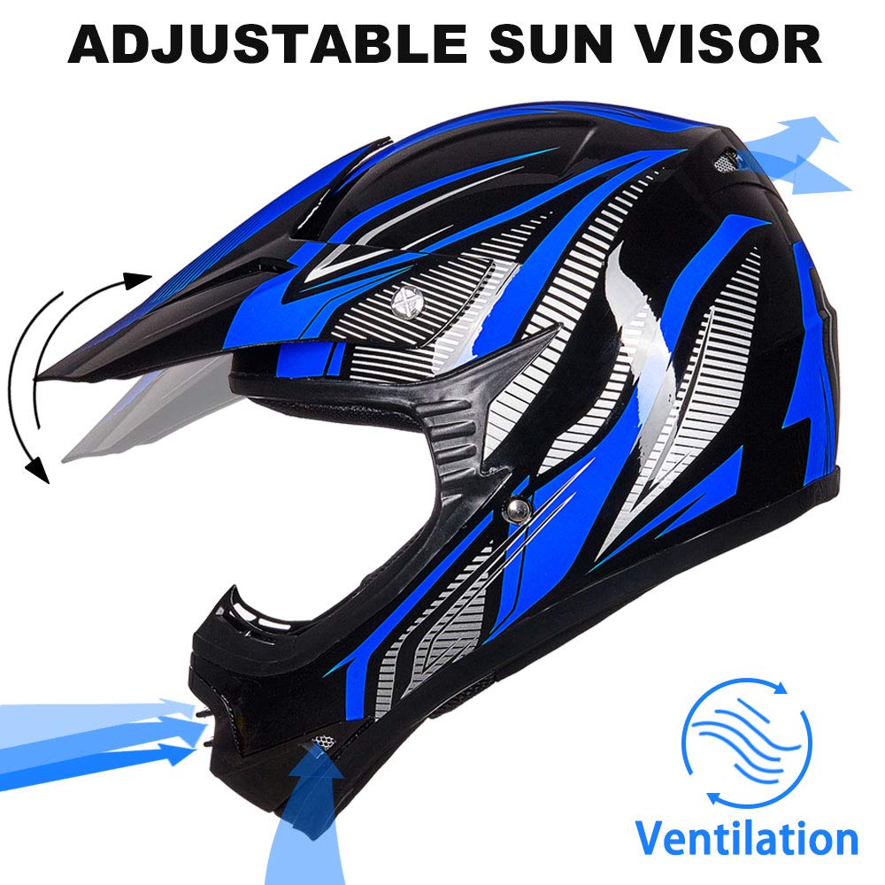 Ilm Youth Kids Atv Motocross Helmet Goggles Sports Gloves Dirt Bike Motorcycle Off Road Dot Approved B07 (Youth-Xl, Blue/Silver)