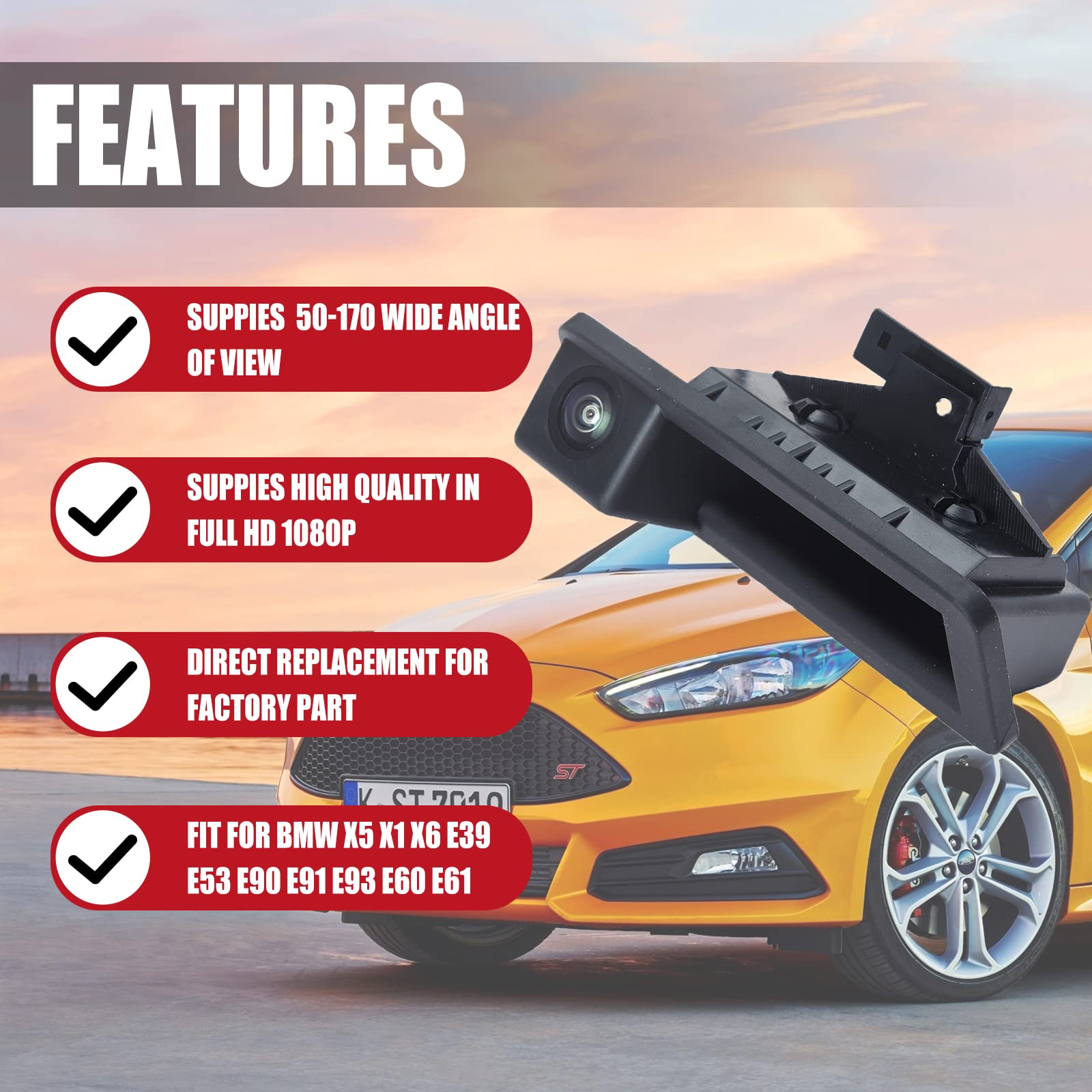 Fexon Hd 1080P 30Fps Rear Reversing Backup Camera Waterproof Night Vision Compatible For X5 X1 X6 E39 E53 E82 E88 E84 E90 E91 E9