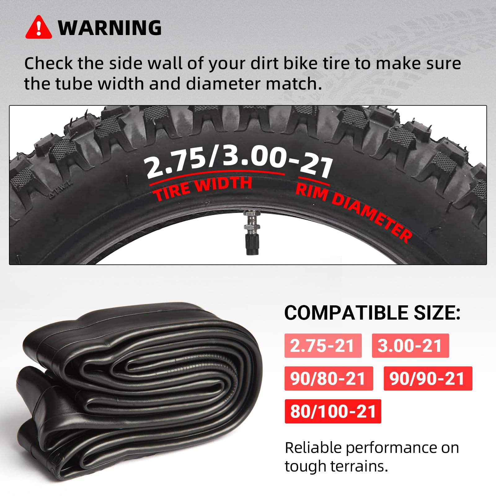 AR-PRO Heavy Duty Dirt Bike Inner Tube 2.75/3.00-21, TR4 Valve Stem, Premium Rubber, 90/90-21, 80/100-21