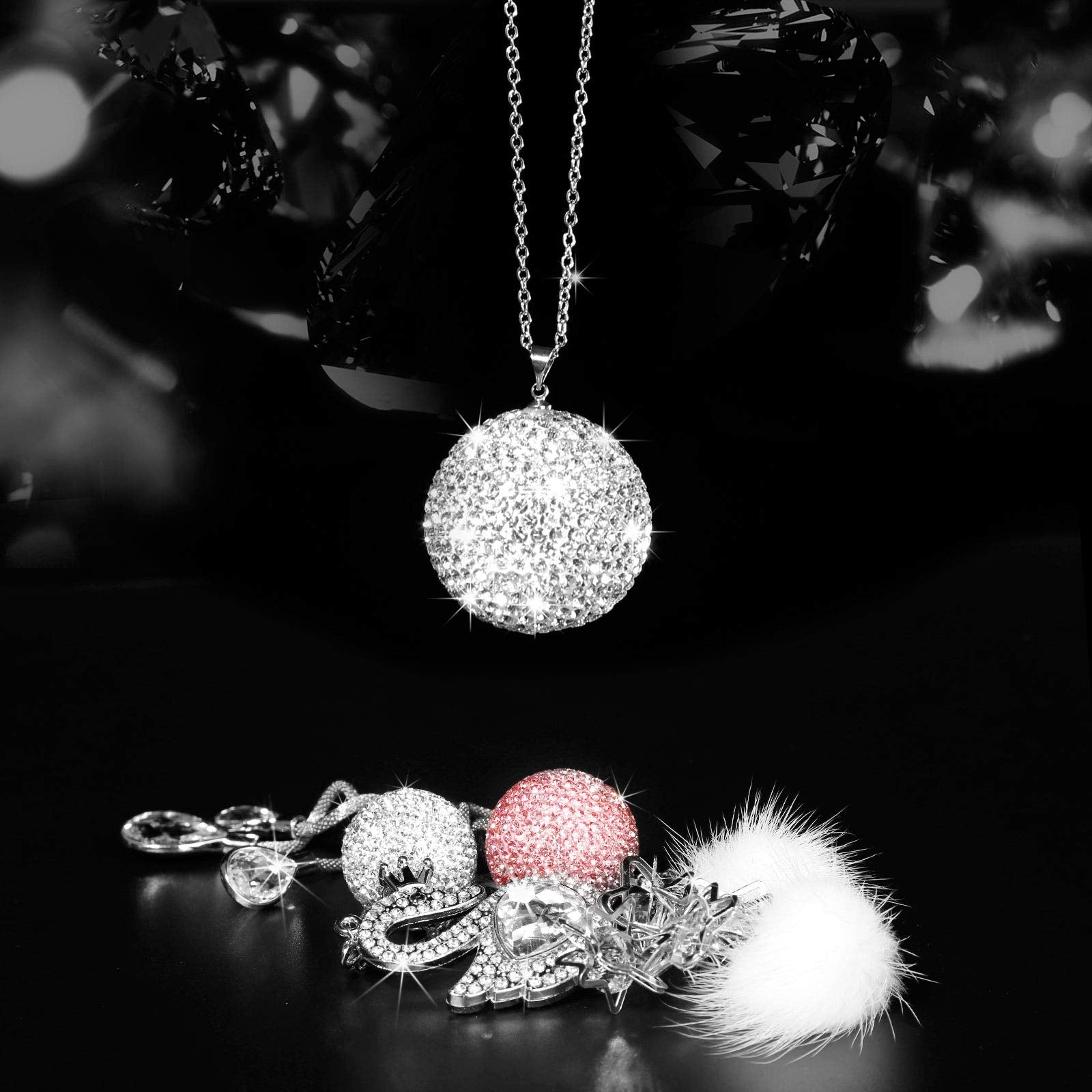 Bling Crystal Ball Car Rear View Mirror, Rhinestone Home Decor Ornament, Crystal Sun Catcher Glam Decoration Charm New Year'S Present