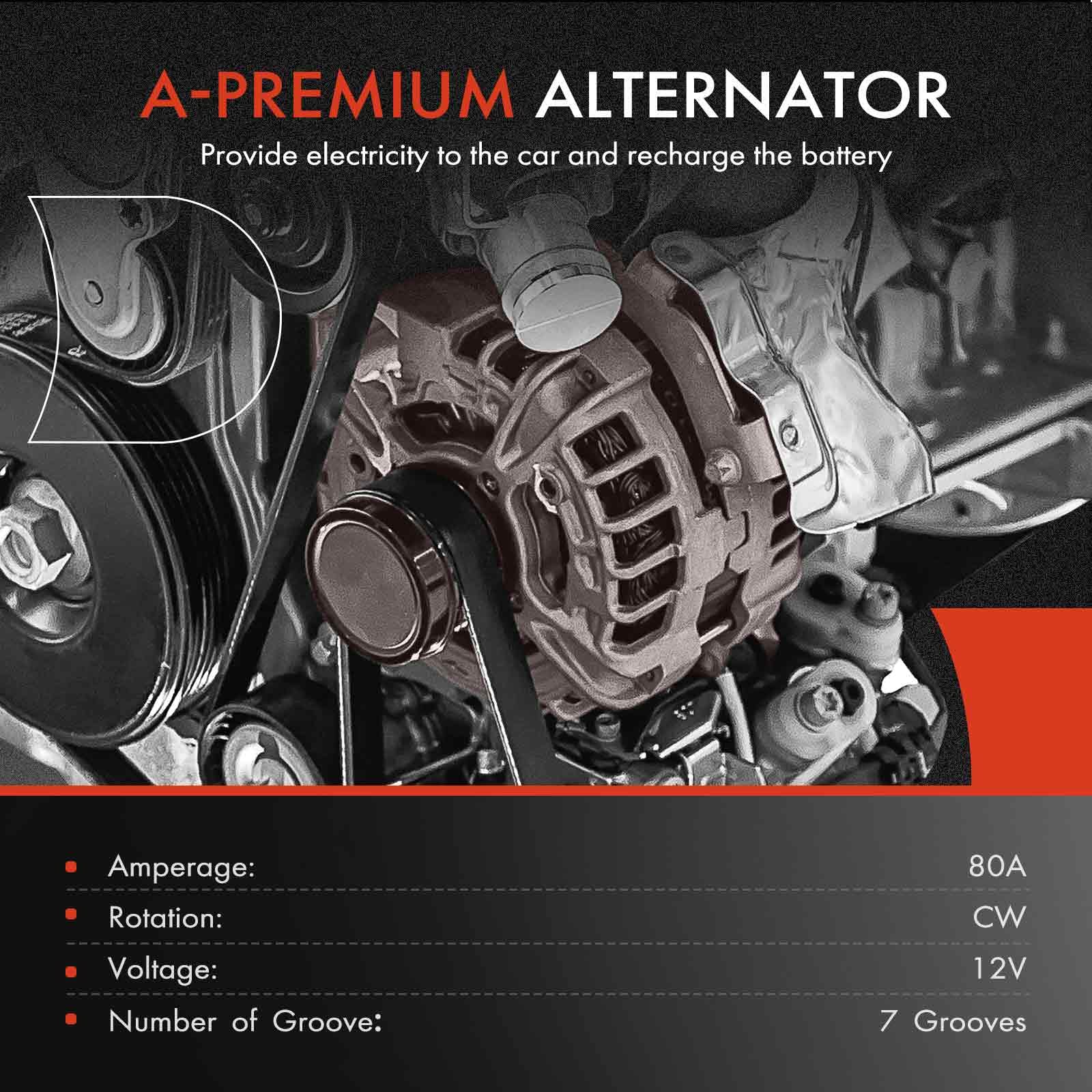 A-Premium Alternator Compatible with Honda Civic 2006 2007 2008 2009 2010 2011 L4 1.8L, 80A 12V CW 7-Groove Pulley, Replace# 311